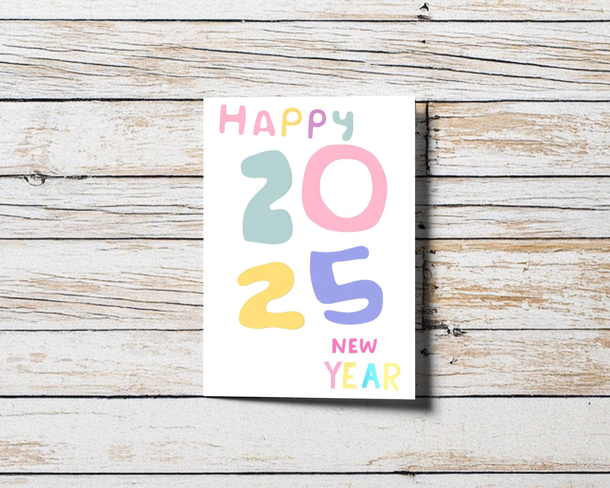 Pastel New Year Card | 2025 Celebration | Playful Text Design | Fresh Start Greeting