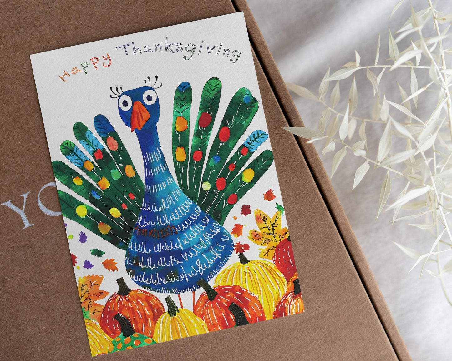 Whimsical Turkey Thanksgiving Card - Instant Download - Colorful Autumn Art Print