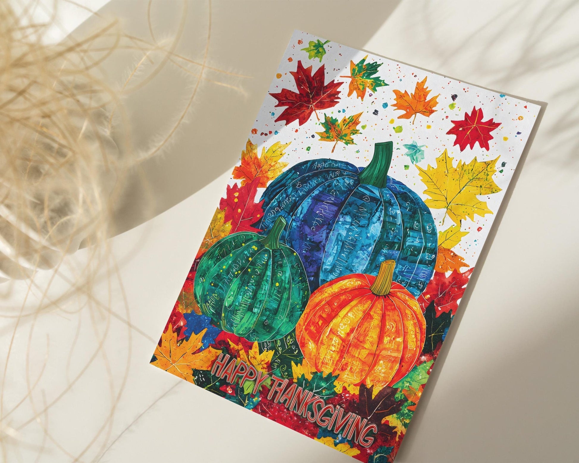 Modern Thanksgiving Digital Download - George Miller&#39;s Artistic Fall Pumpkins and Leaves