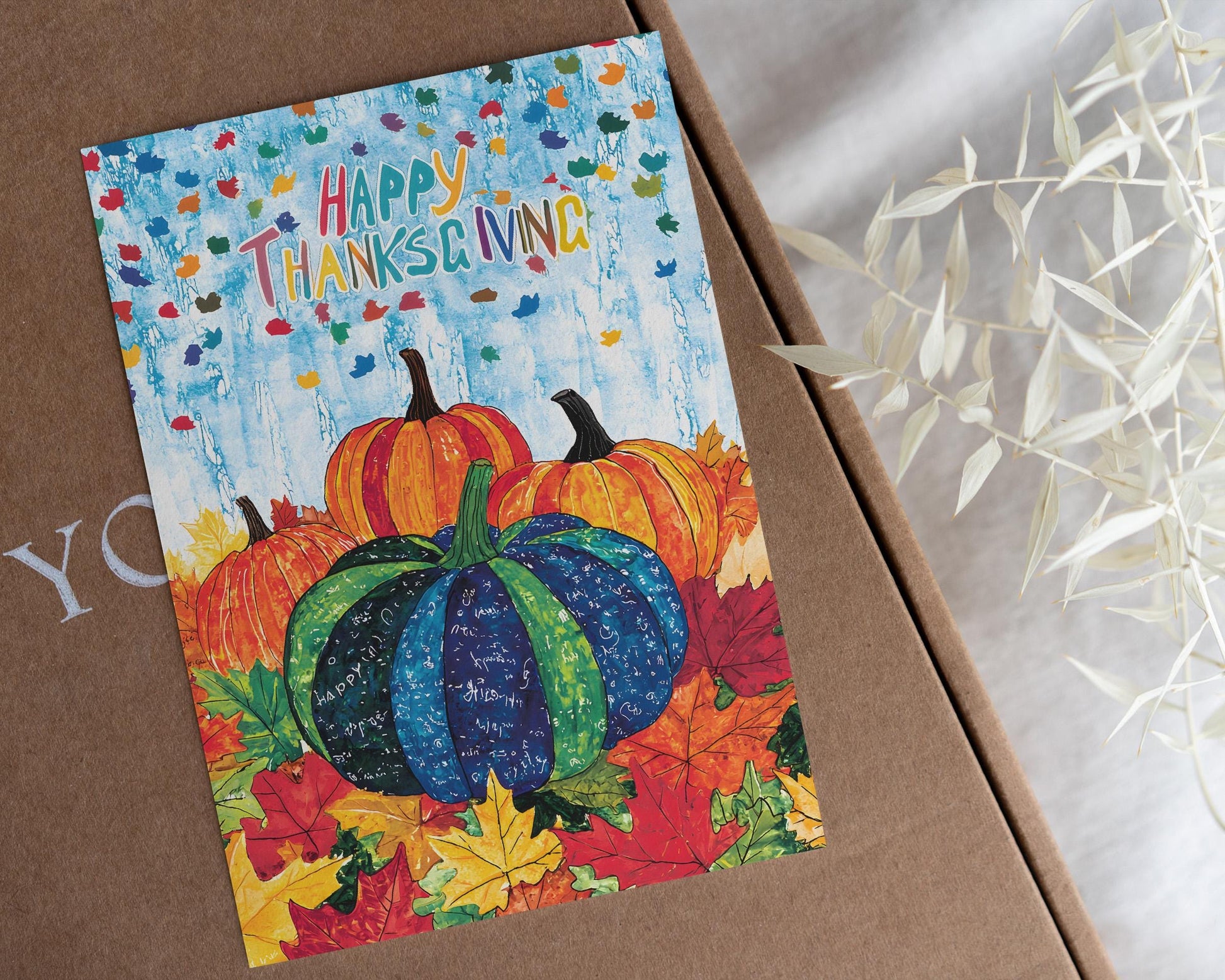 Colorful Pumpkin Thanksgiving Card - Digital Download by George Miller