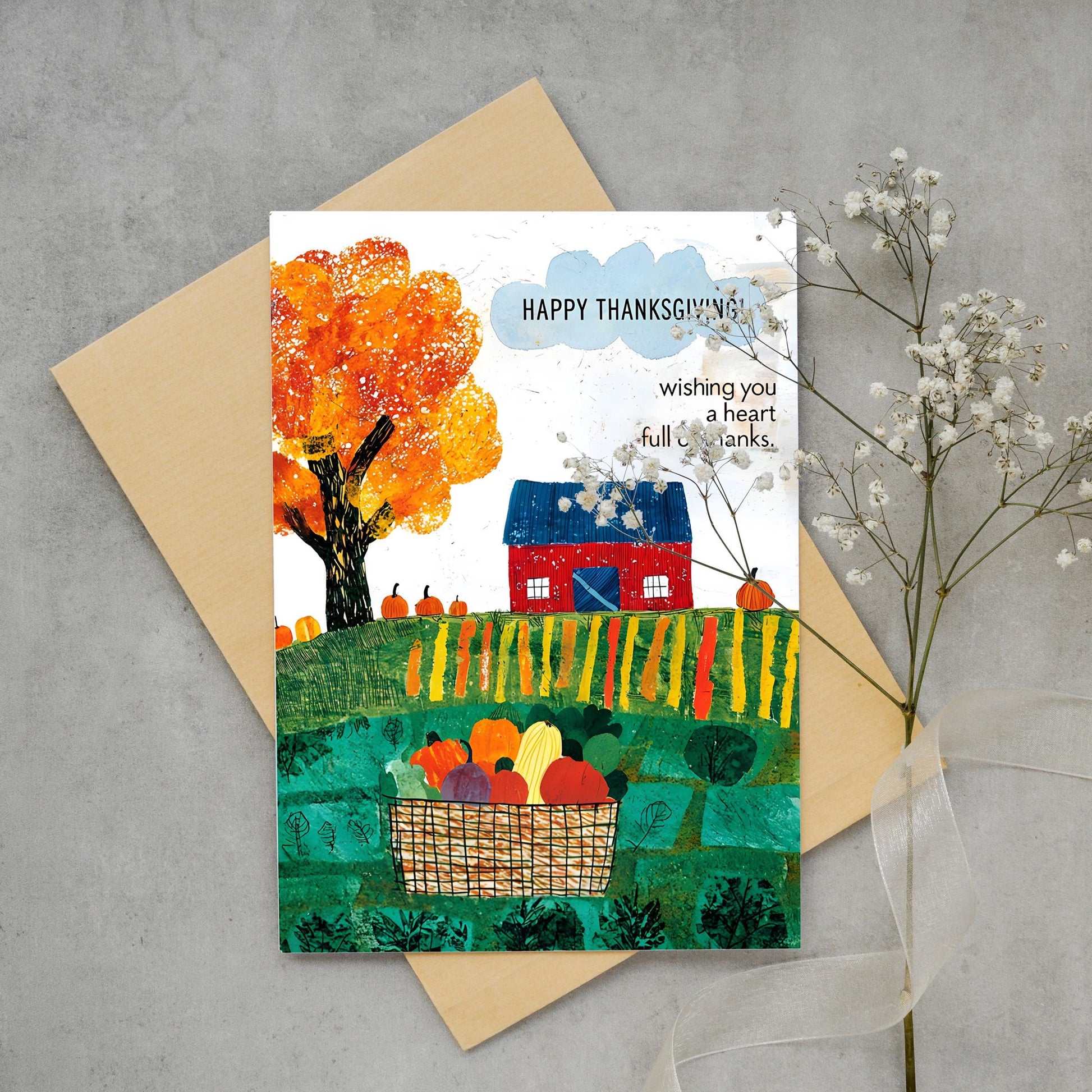 Thanksgiving Digital Card | Rustic Autumn Scene | Colorful Harvest Illustration | Instant Download