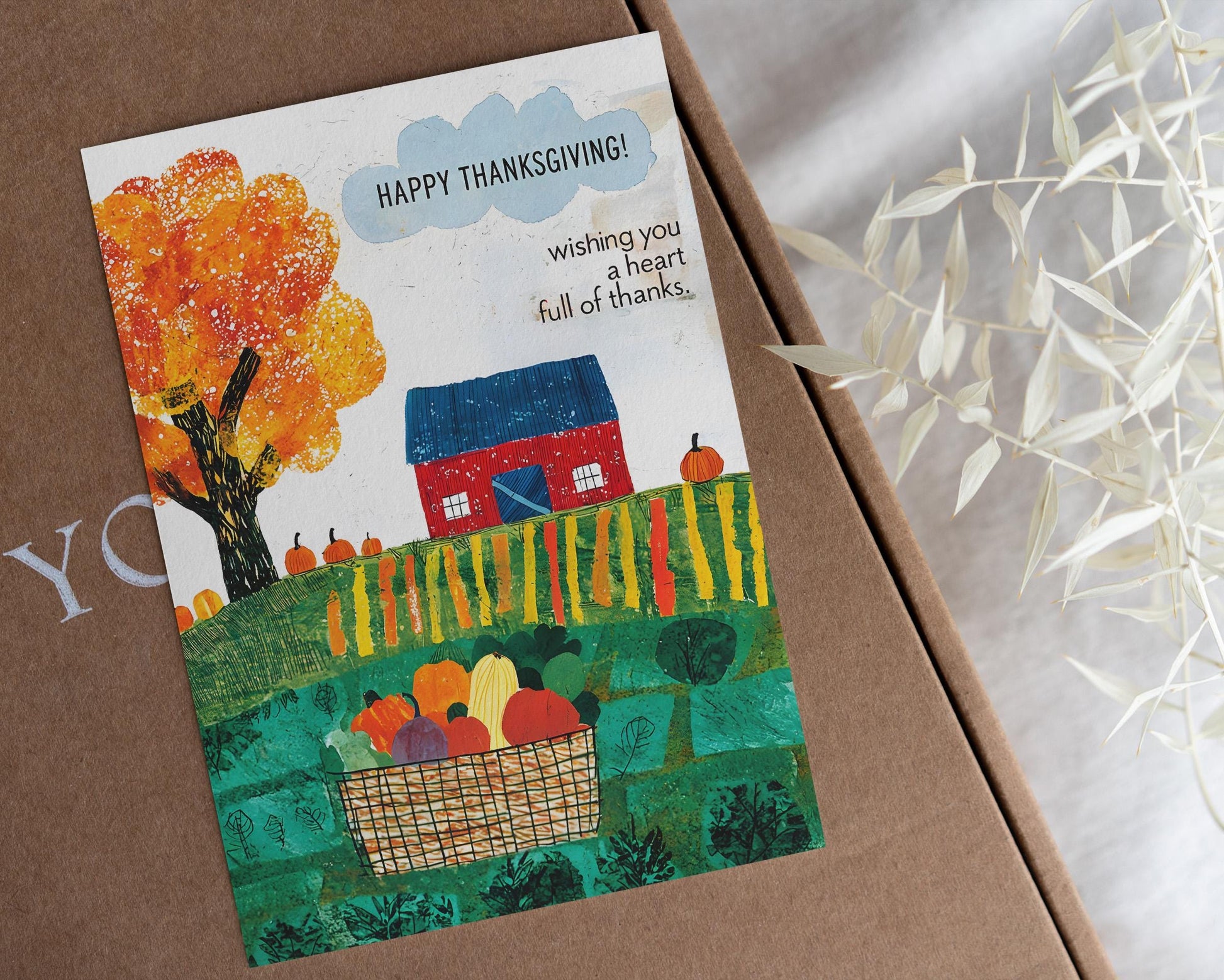 Thanksgiving Digital Card | Rustic Autumn Scene | Colorful Harvest Illustration | Instant Download