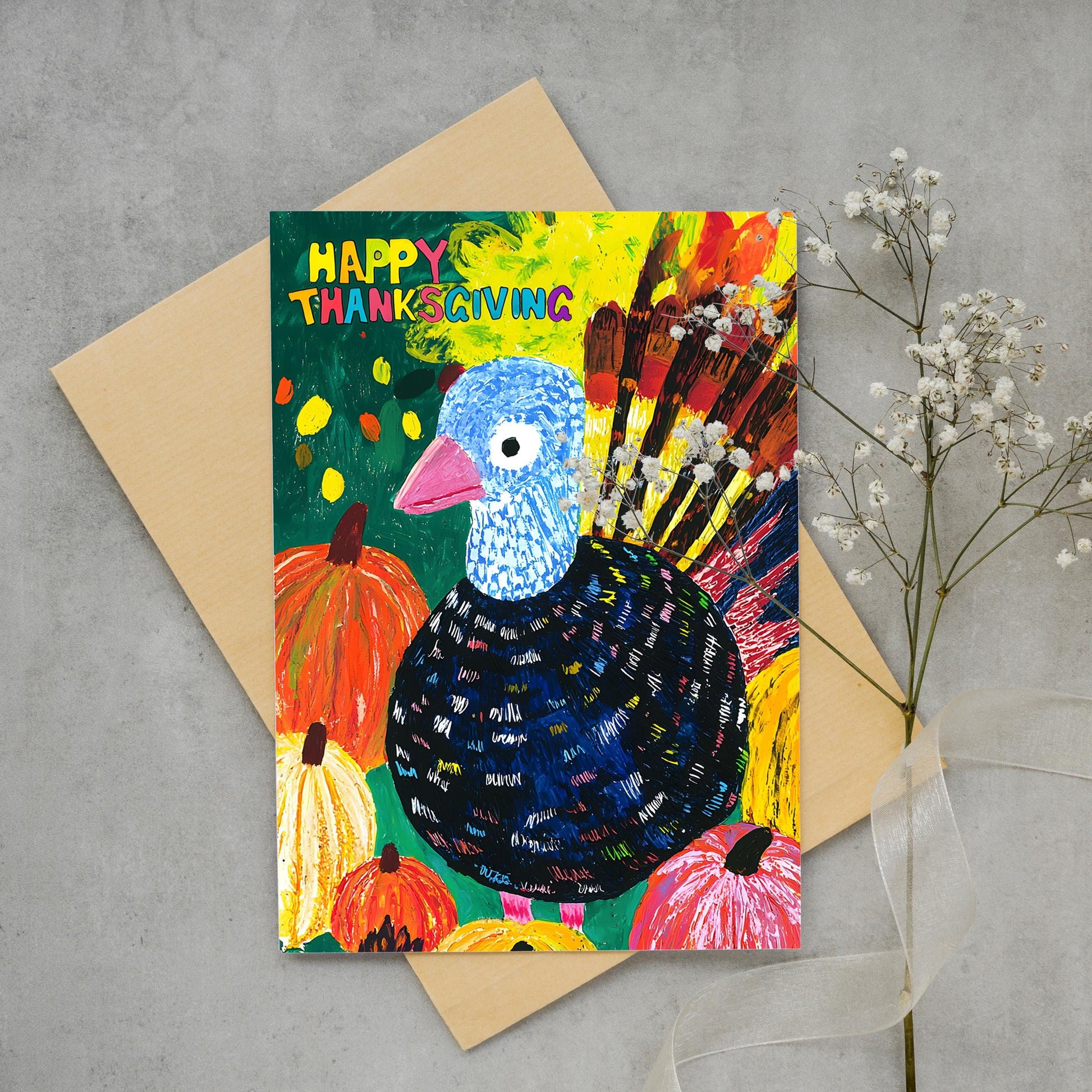 Happy Thanksgiving Card - Printable Digital Download - Whimsical Turkey Thanksgiving Card