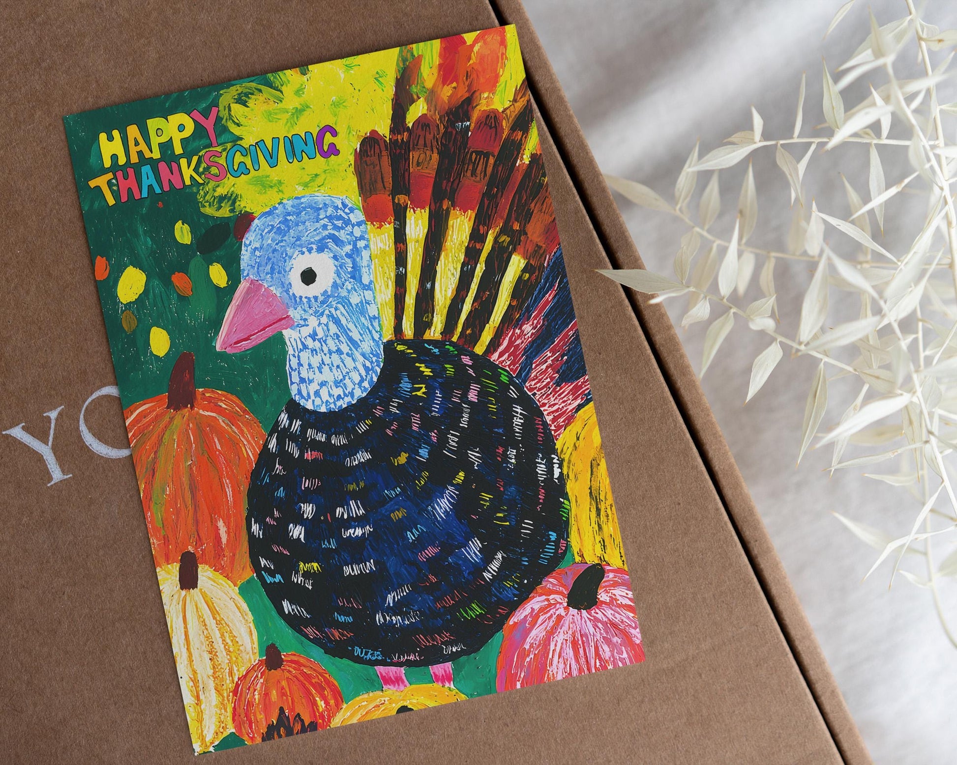 Happy Thanksgiving Card - Printable Digital Download - Whimsical Turkey Thanksgiving Card