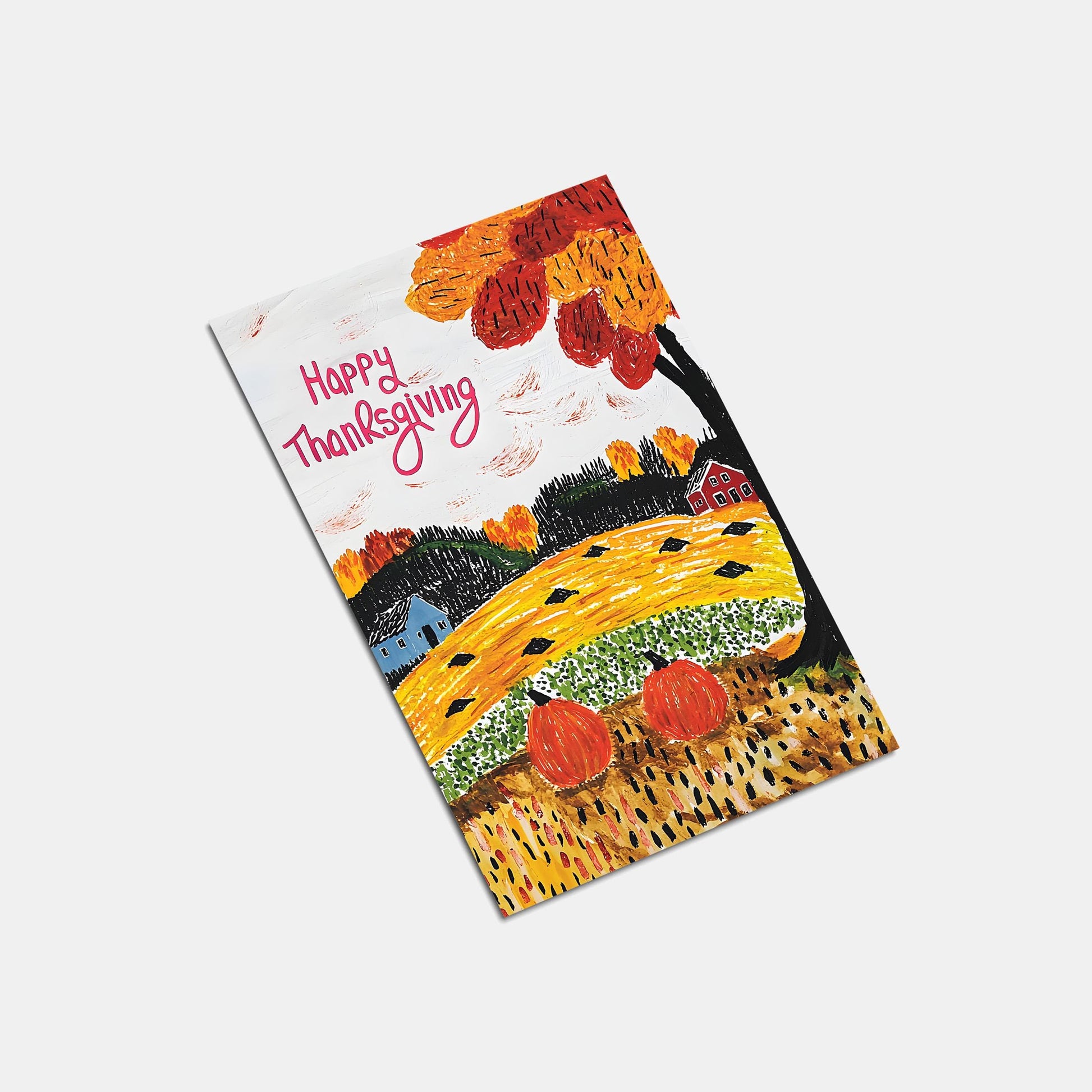 Thanksgiving Digital Card - Folk Art Autumn Landscape - Instant Download