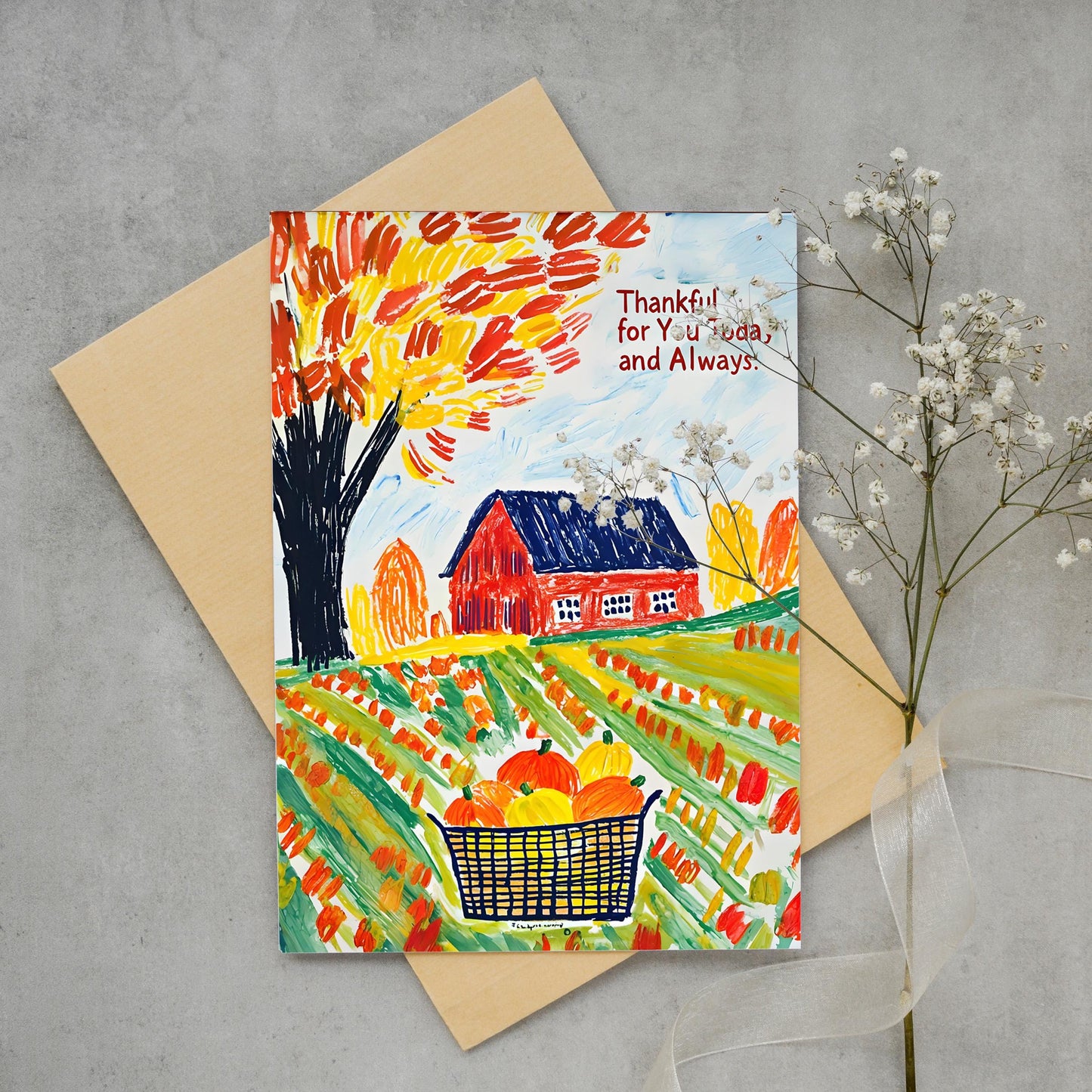 Thanksgiving Digital Card | Fall Farm Scene | Grateful Message | Instant Download Printable