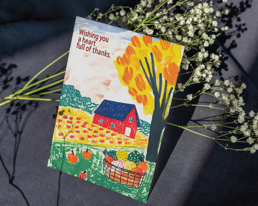 Pumpkin and Barn Autumn Card - Instant Thanksgiving Download - Thanksgiving Digital Card - Folk Art Autumn Scene