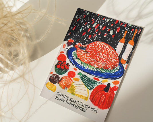 Thanksgiving Digital Card | George Miller Art | Turkey Feast Illustration | Instant Download