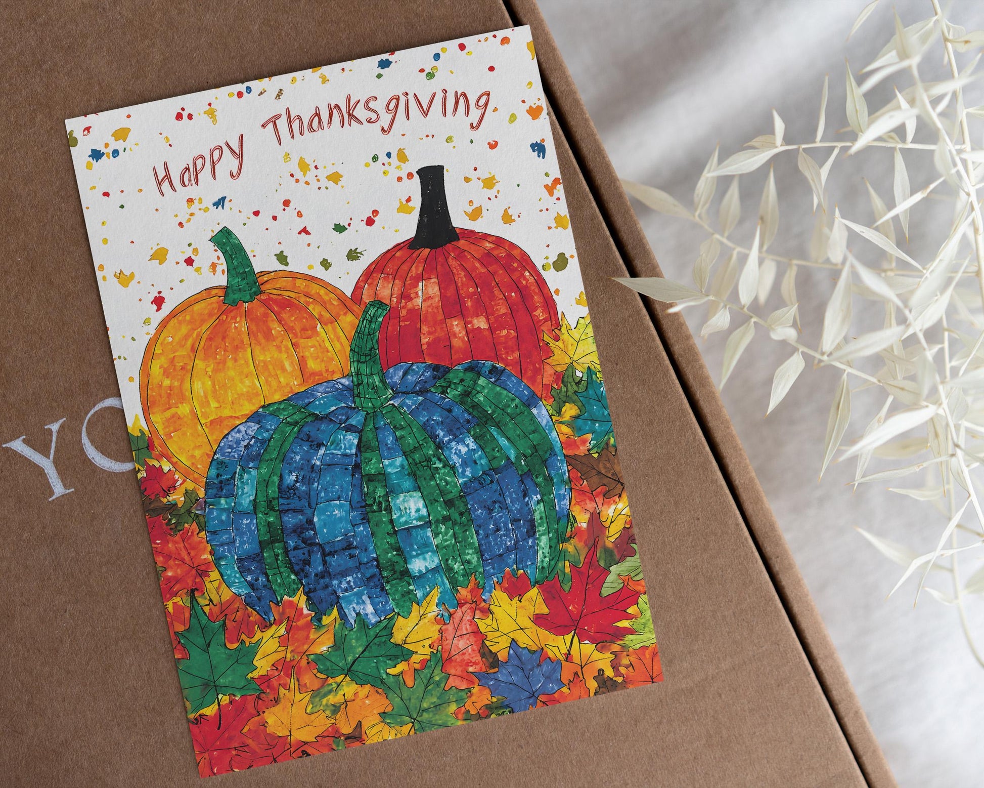 Thanksgiving Digital Card | George Miller Art | Colorful Pumpkins | Instant Download