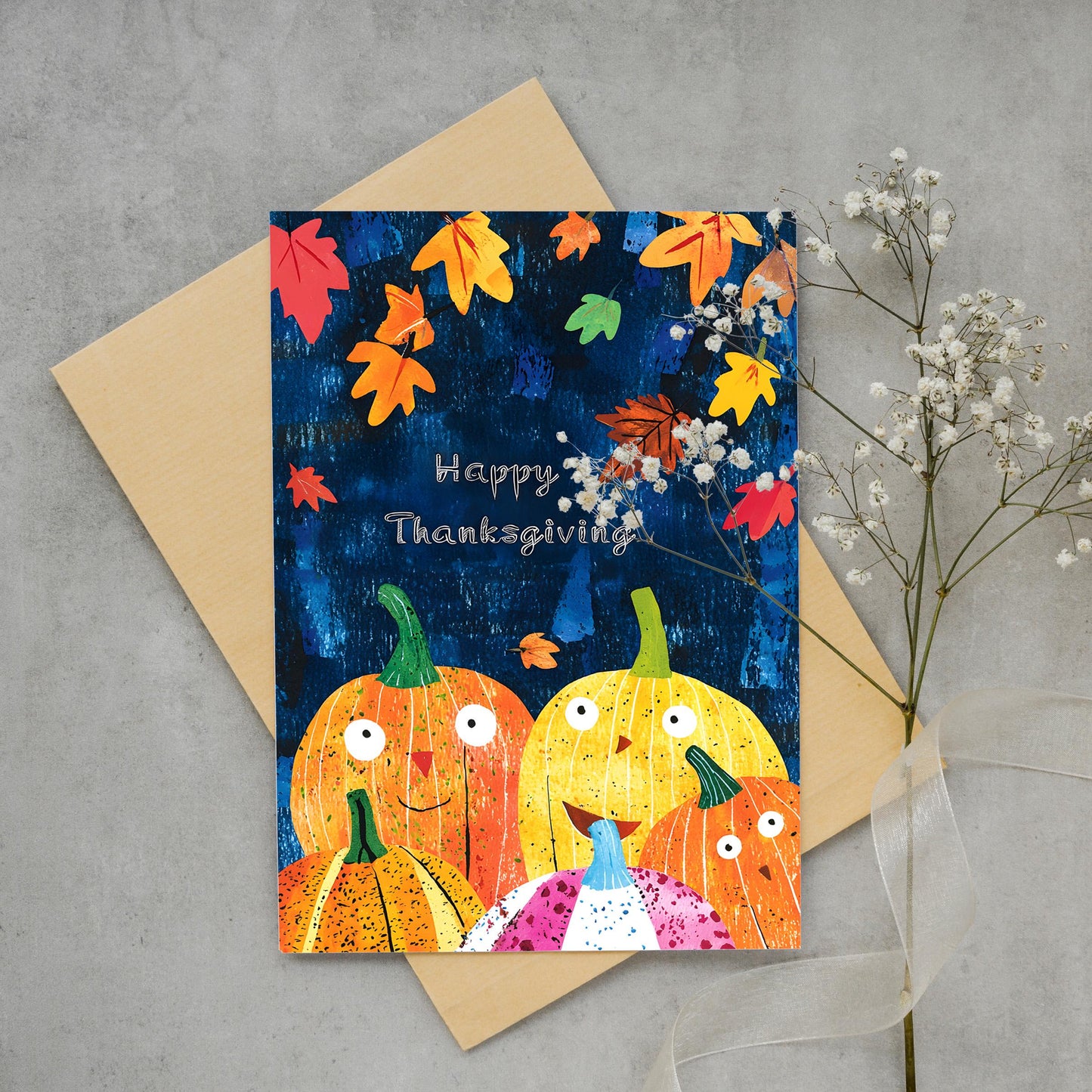 Cute Autumn Leaves Digital Card - Instant Thanksgiving Download - Playful Thanksgiving Digital Card