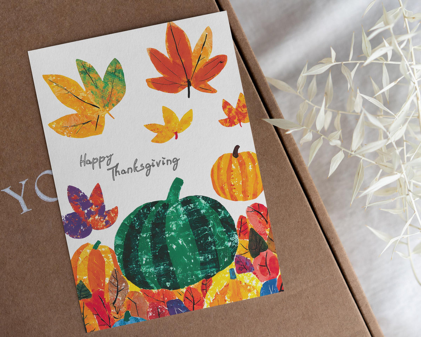 Thanksgiving Digital Card | George Miller Art | Colorful Autumn Leaves | Instant Download