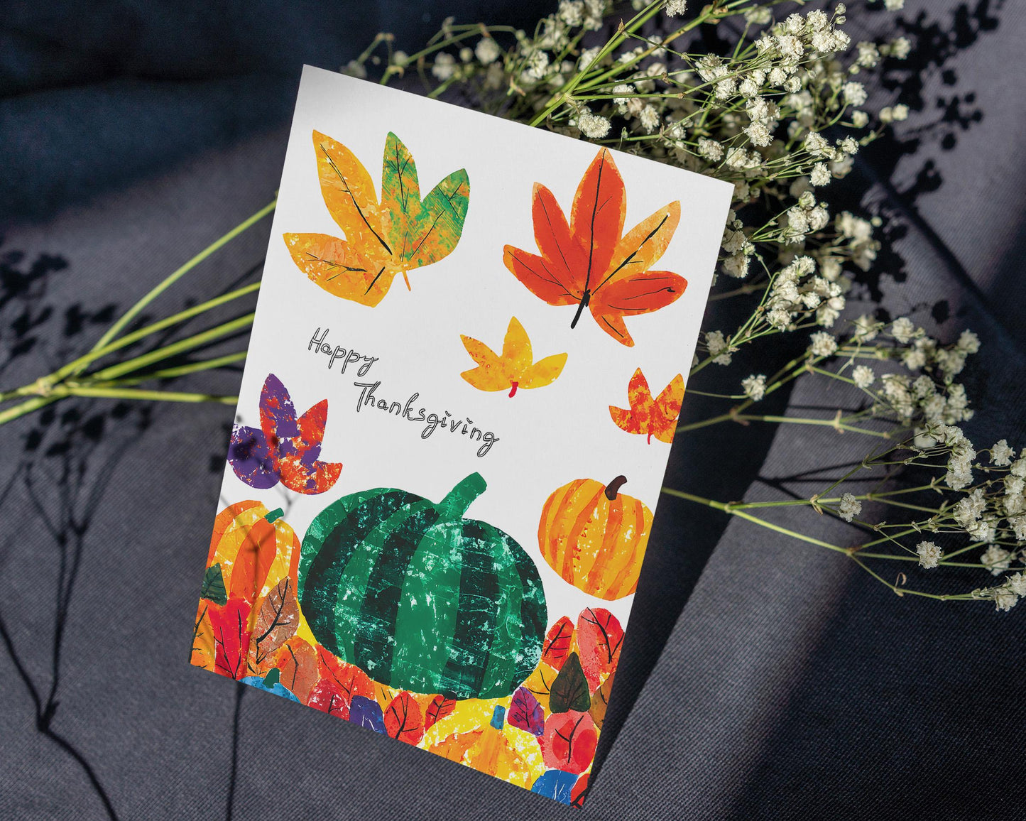 Thanksgiving Digital Card | George Miller Art | Colorful Autumn Leaves | Instant Download