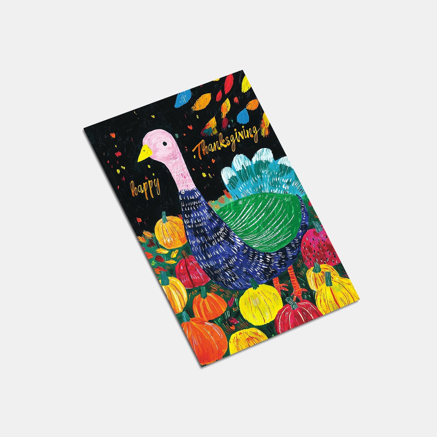 Artistic Fall Turkey Card - Printable Thanksgiving Download - Colorful Pumpkin & Turkey Digital Card - Unique Thanksgiving