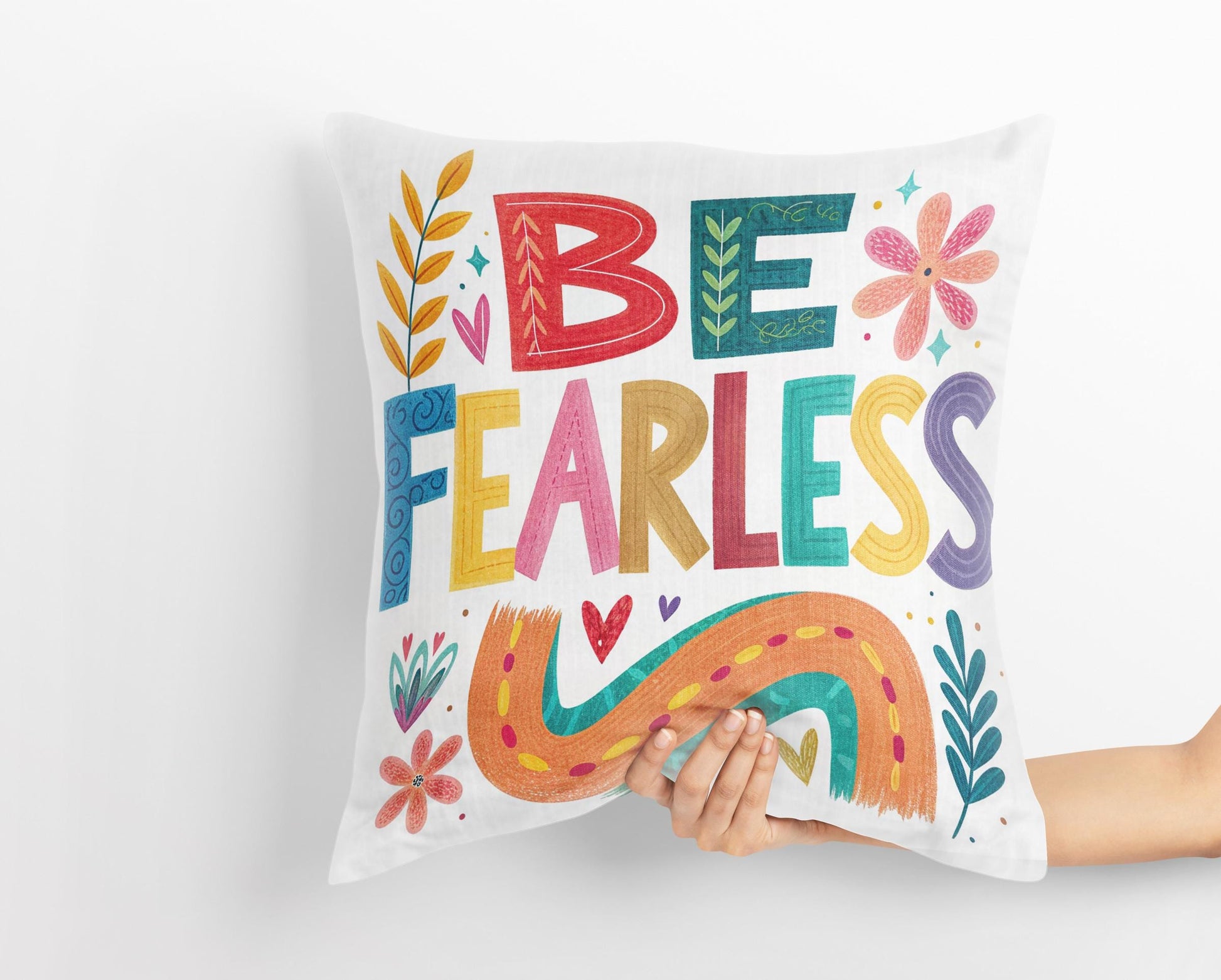 Be Fearless Inspirational Pillow | George Miller Art | Colorful Typography Cushion | Motivational Decor