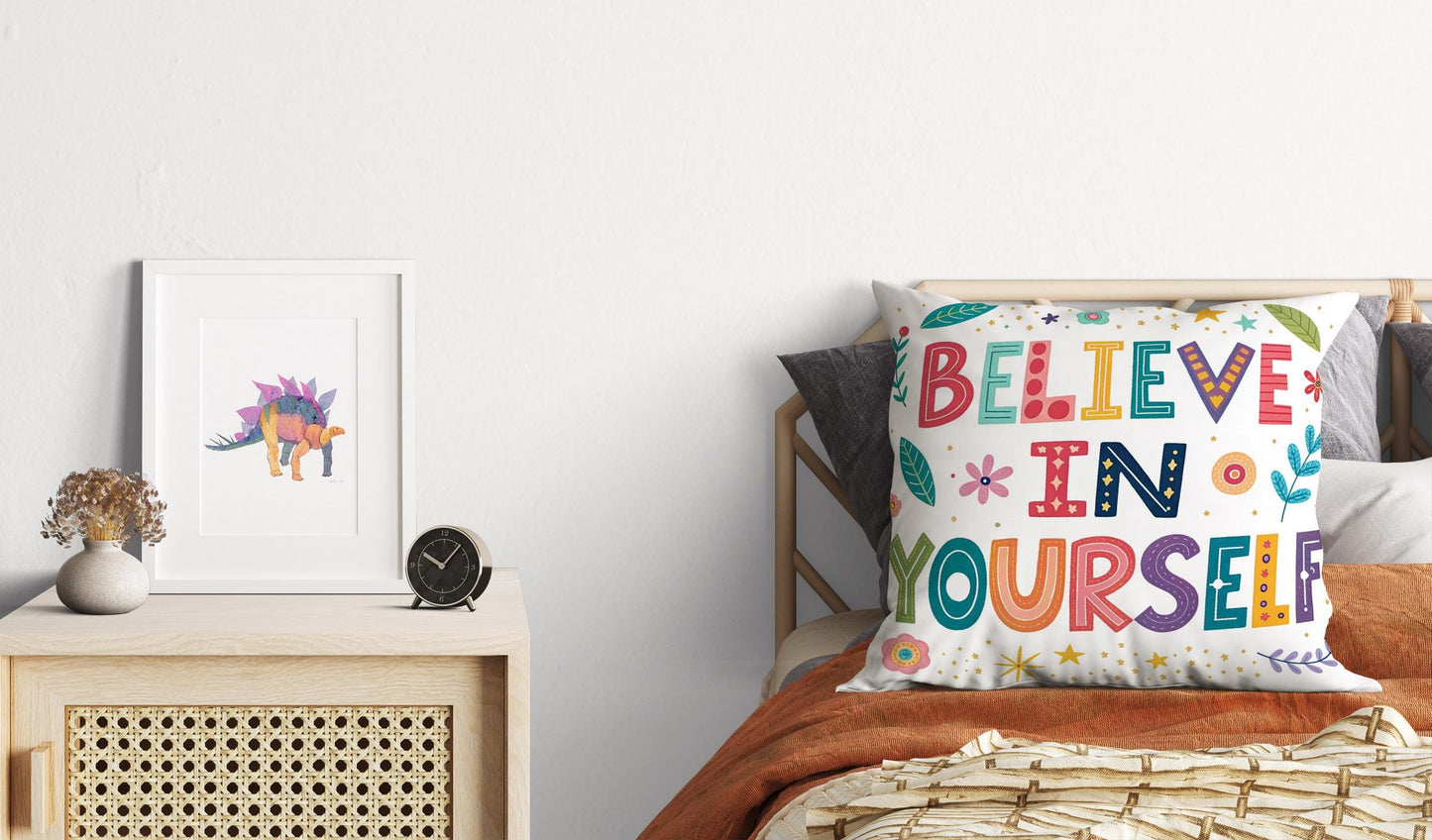 Believe in Yourself Pillow | George Miller Art | Colorful Inspirational Cushion | Motivational Decor