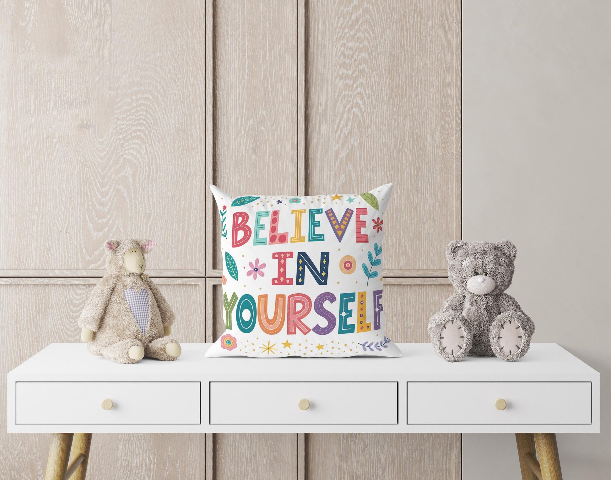 Believe in Yourself Pillow | George Miller Art | Colorful Inspirational Cushion | Motivational Decor