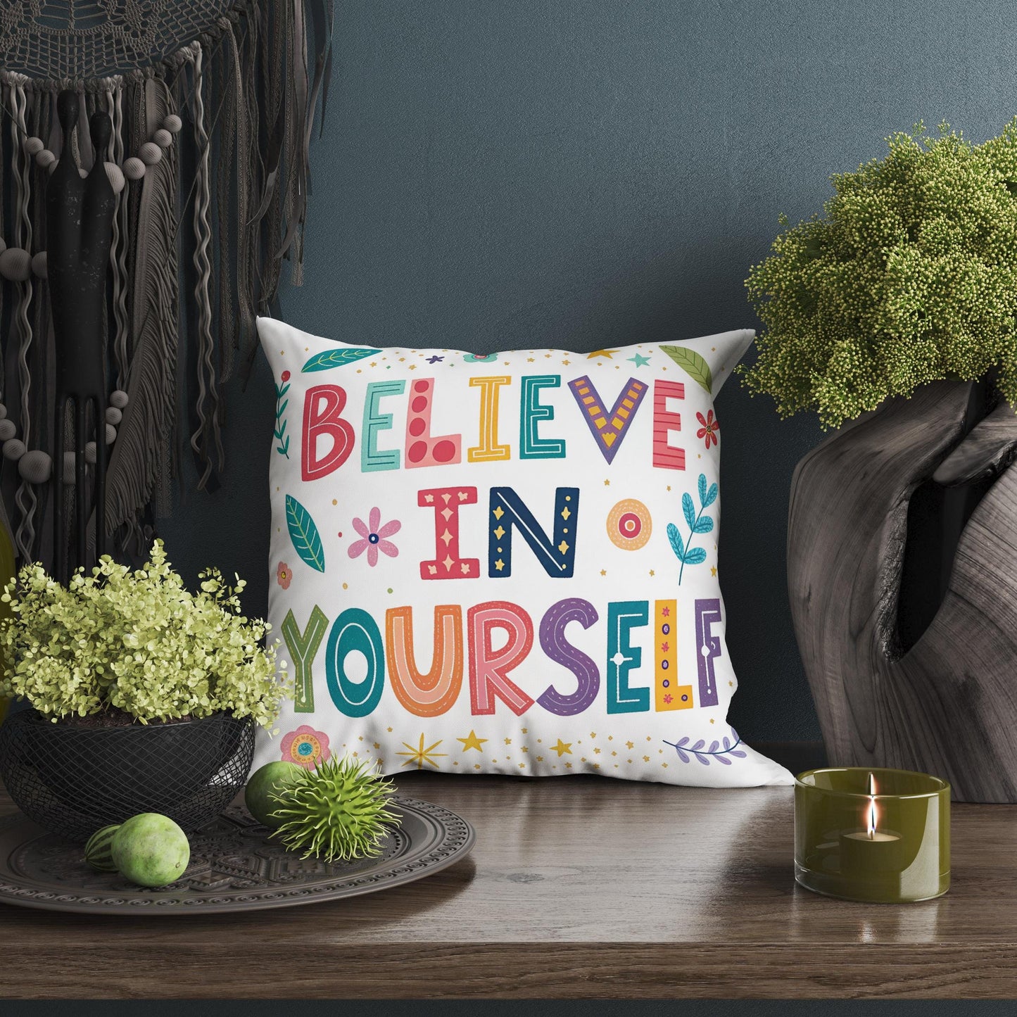 Believe in Yourself Pillow | George Miller Art | Colorful Inspirational Cushion | Motivational Decor