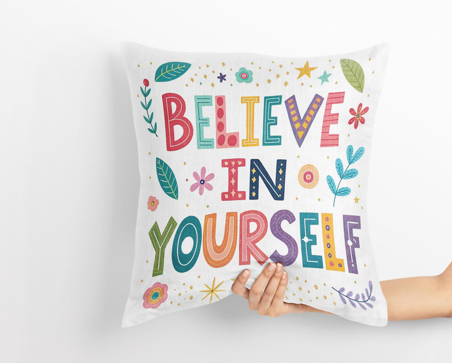 Believe in Yourself Pillow | George Miller Art | Colorful Inspirational Cushion | Motivational Decor