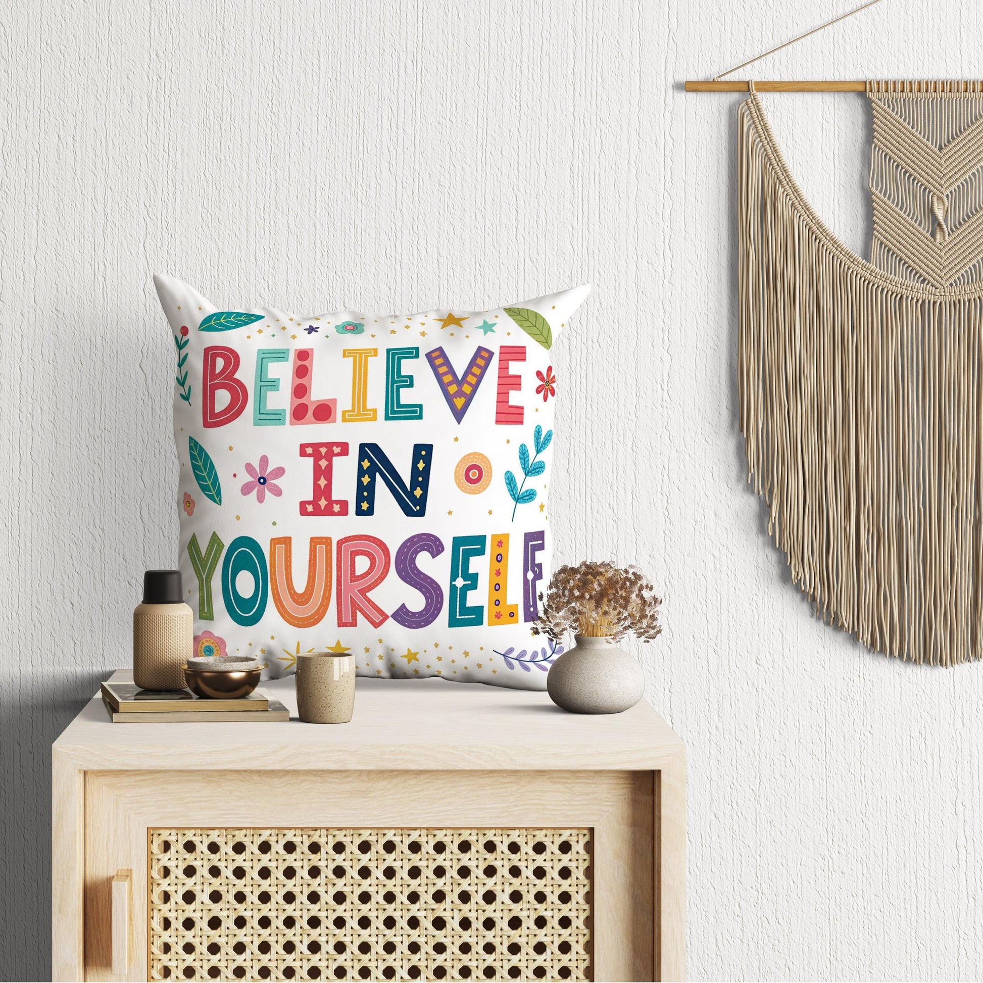 Believe in Yourself Pillow | George Miller Art | Colorful Inspirational Cushion | Motivational Decor