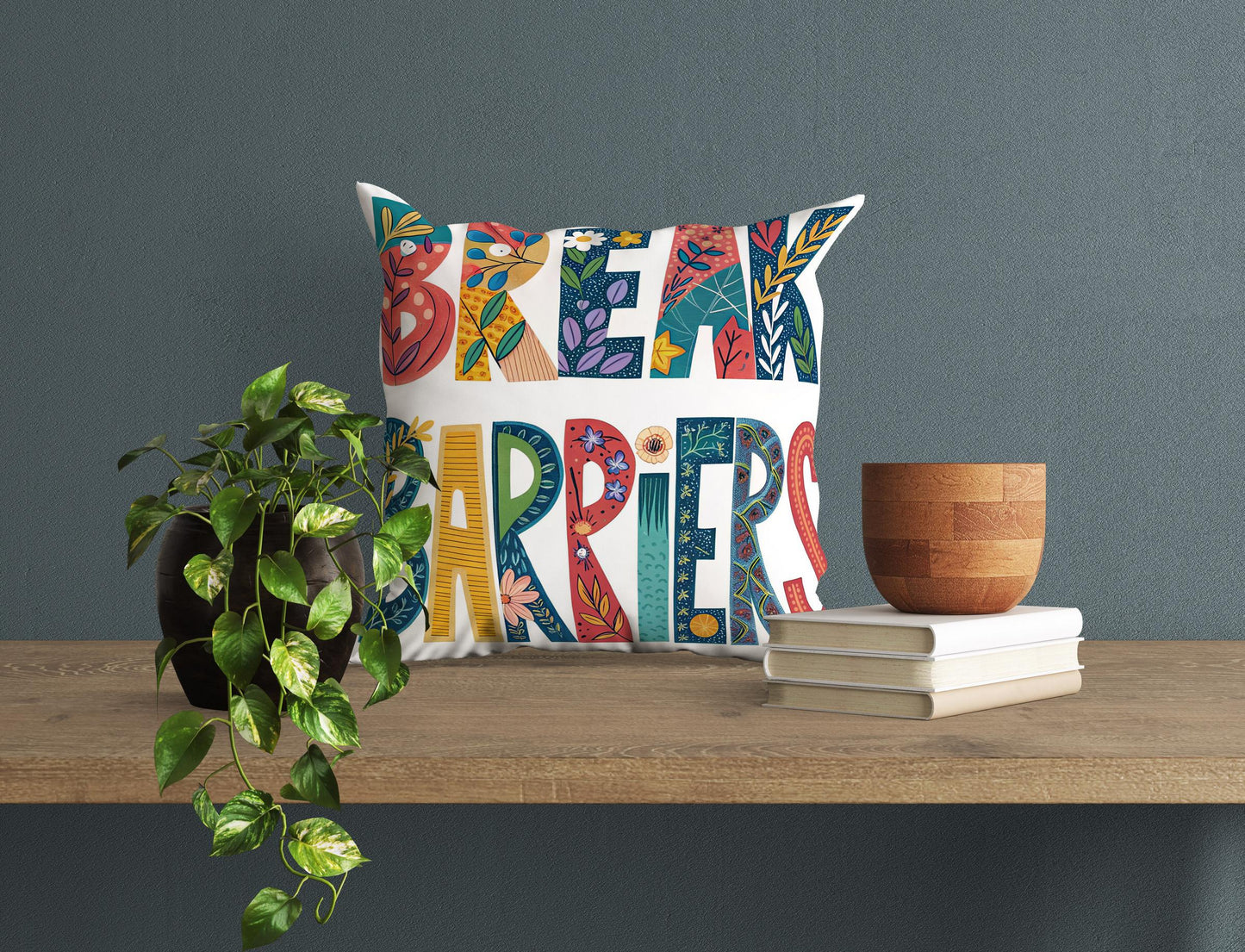 Floral Typography Pillow | Break Barriers | George Miller Design | Inspirational Folk Art Decor