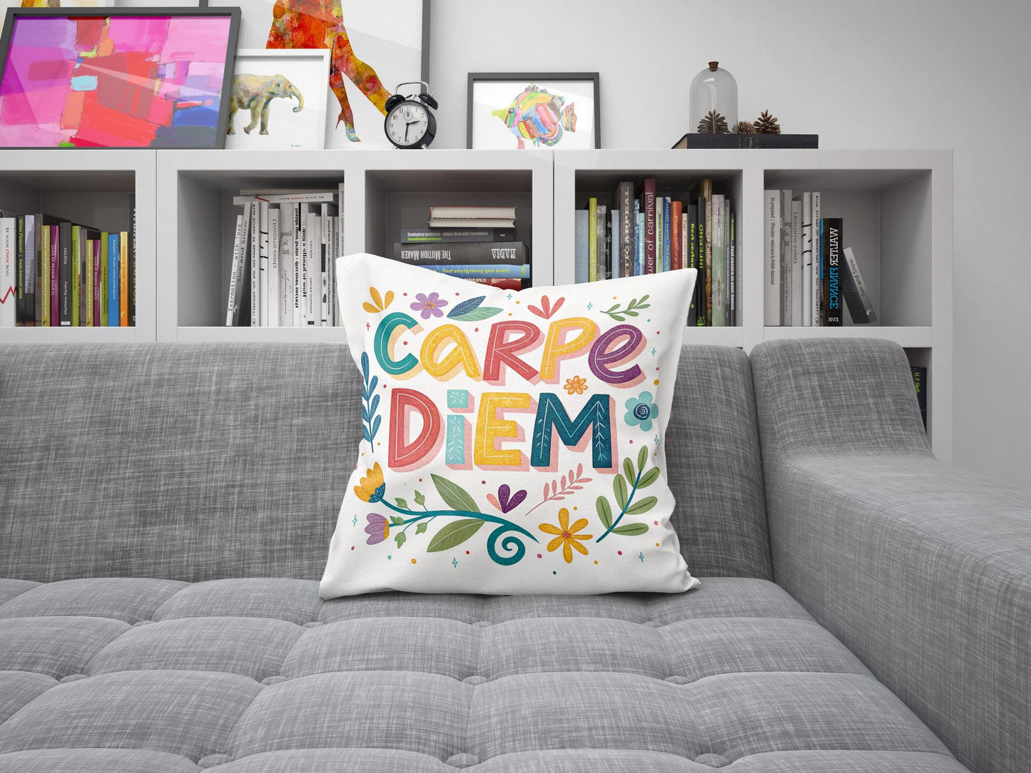 Inspirational Carpe Diem | George Miller Art | Colorful Motivational Pillow | Unique Home Gift