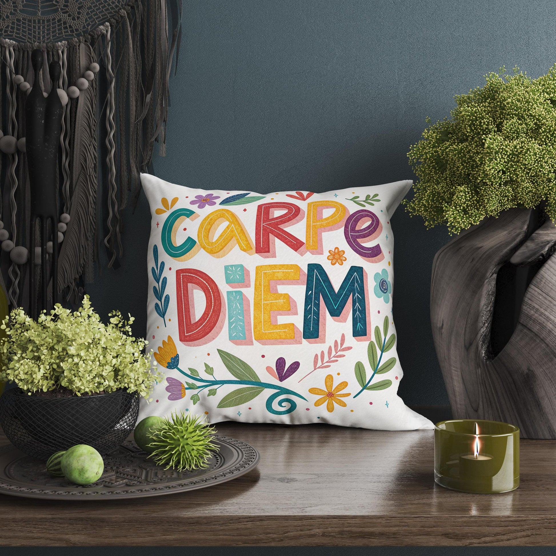 Inspirational Carpe Diem | George Miller Art | Colorful Motivational Pillow | Unique Home Gift