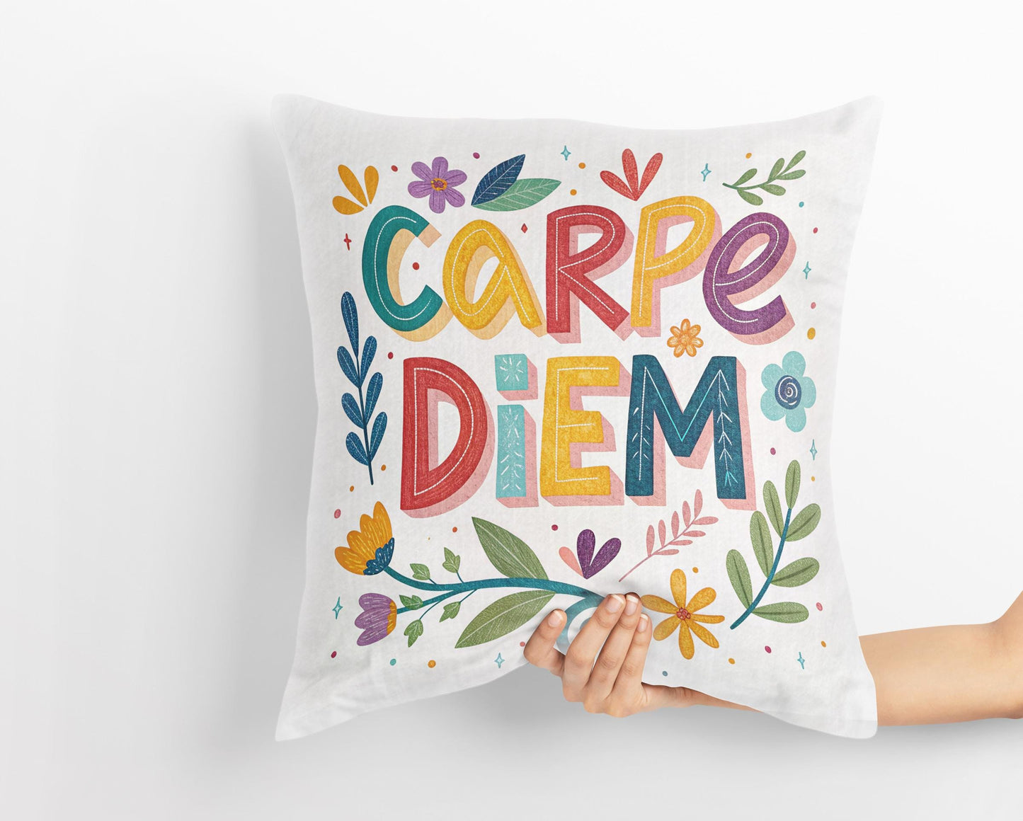 Inspirational Carpe Diem | George Miller Art | Colorful Motivational Pillow | Unique Home Gift