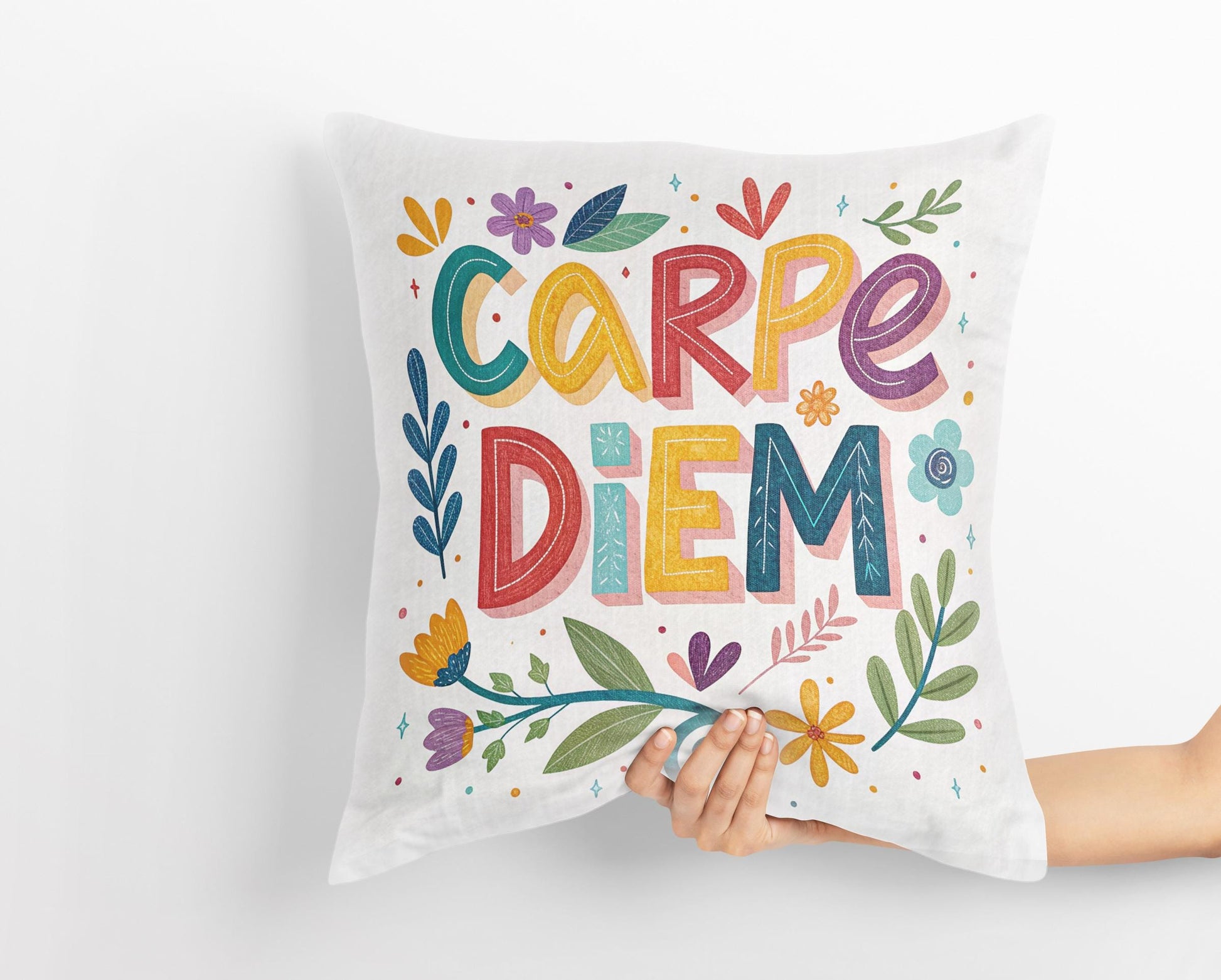 Inspirational Carpe Diem | George Miller Art | Colorful Motivational Pillow | Unique Home Gift