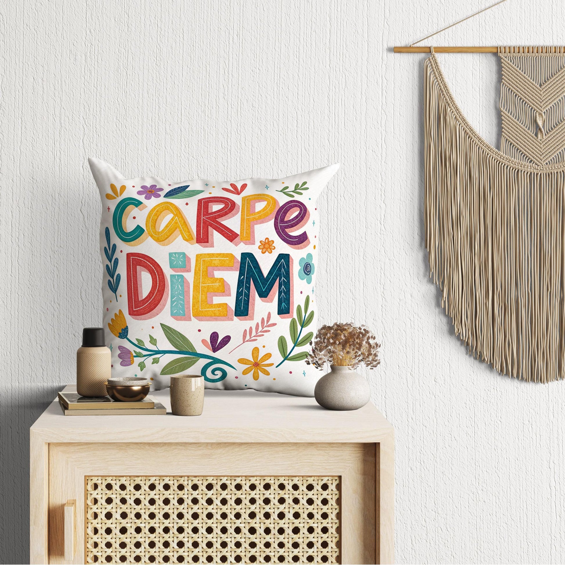 Inspirational Carpe Diem | George Miller Art | Colorful Motivational Pillow | Unique Home Gift