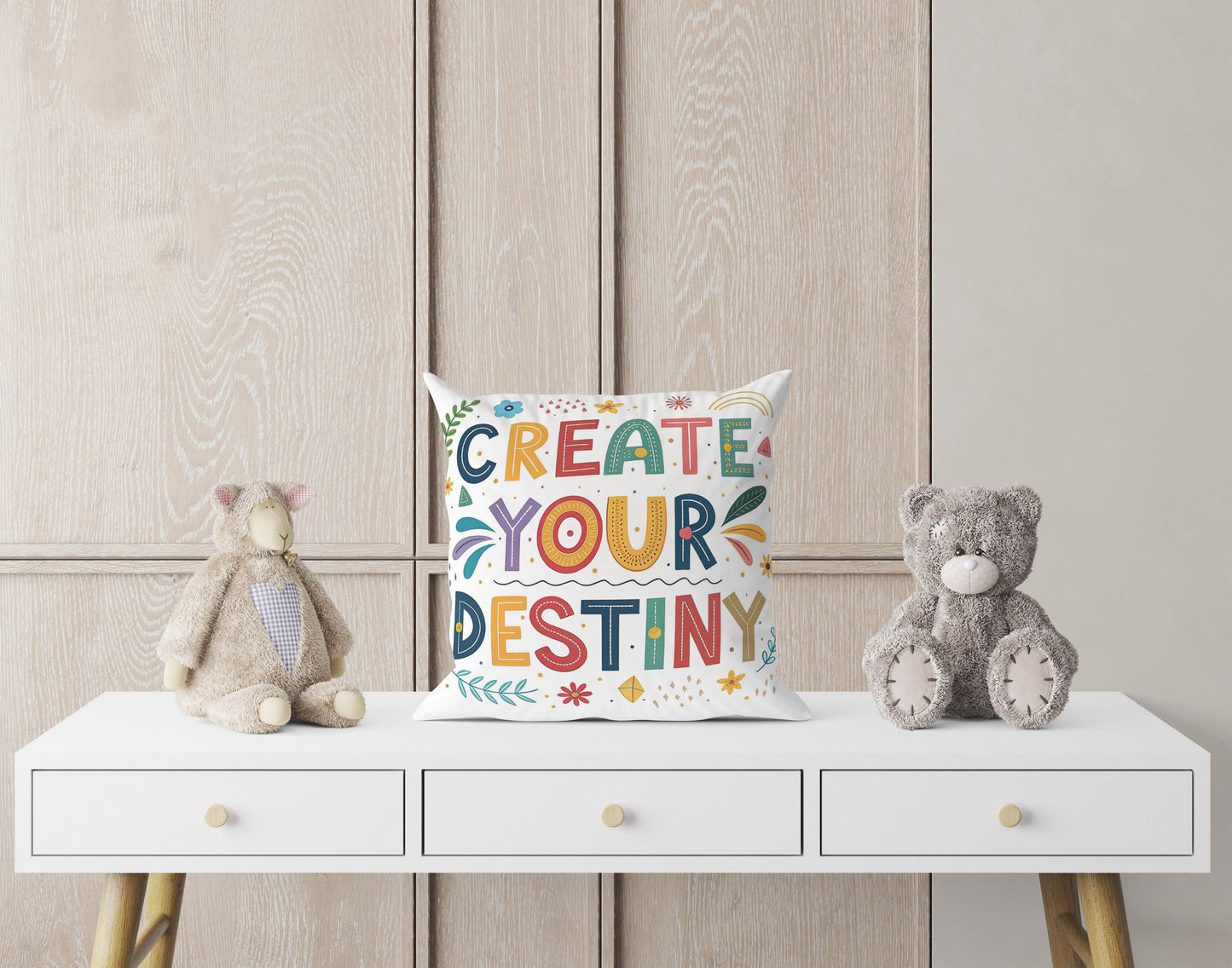 Empowering Pillow Cover | Create Your Destiny | George Miller Art | Whimsical Inspirational Gift