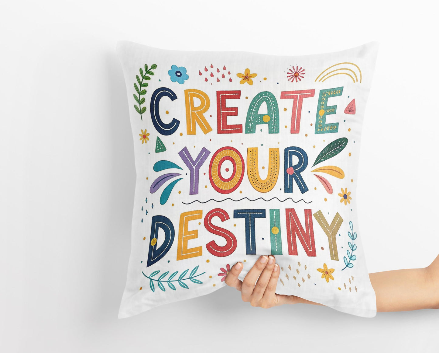 Empowering Pillow Cover | Create Your Destiny | George Miller Art | Whimsical Inspirational Gift