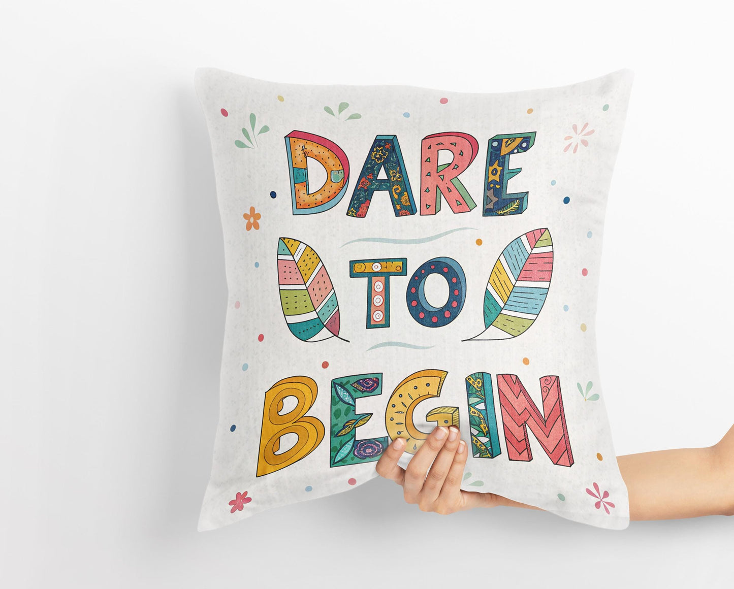 Dare to Begin Pillow | George Miller Art | Whimsical Inspirational Cushion | Motivational Decor