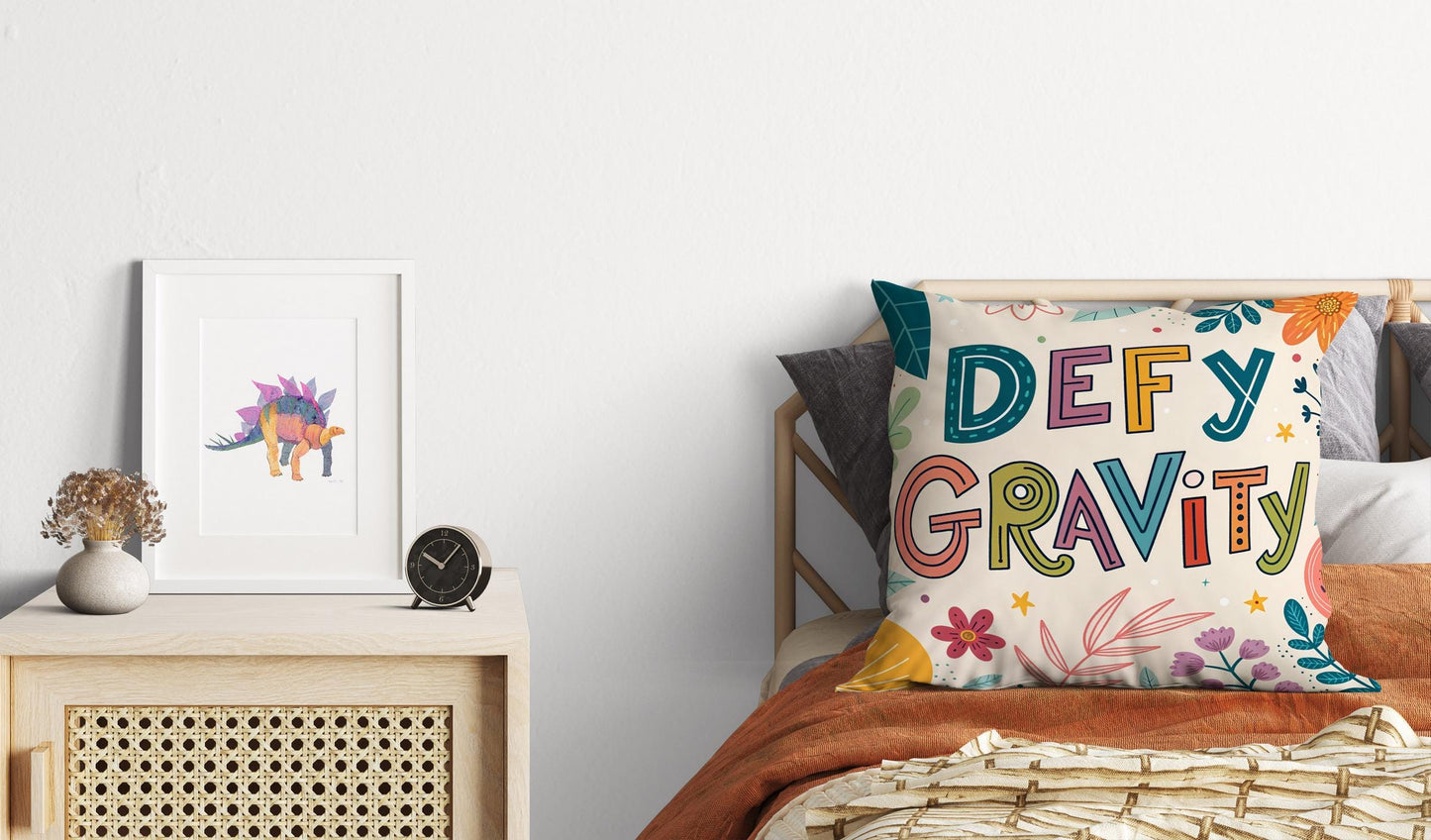 George Miller Inspirational | Defy Gravity Typography Pillow | Colorful Motivational Home Accent