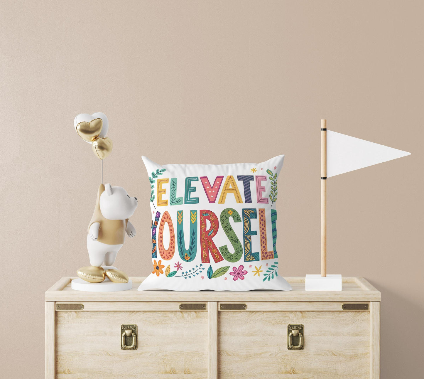 Motivational Word Art | Elevate Yourself | George Miller Typography | Colorful Inspirational Pillow