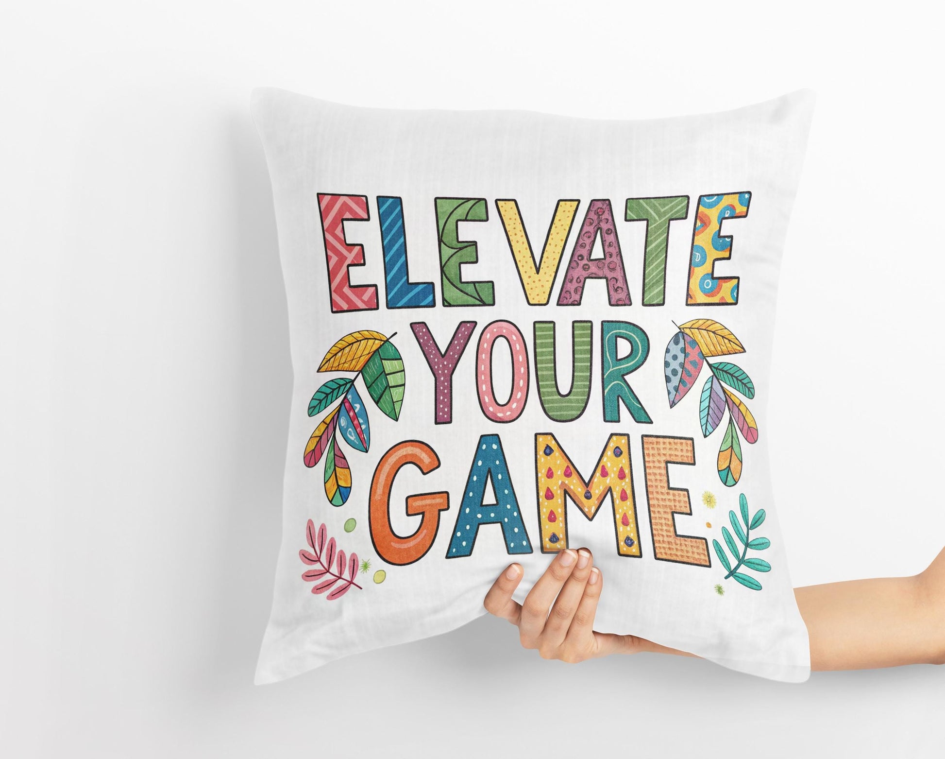 Empowering Pillow Cover | Elevate Your Game | George Miller Art | Whimsical Leaf Motivational Gift