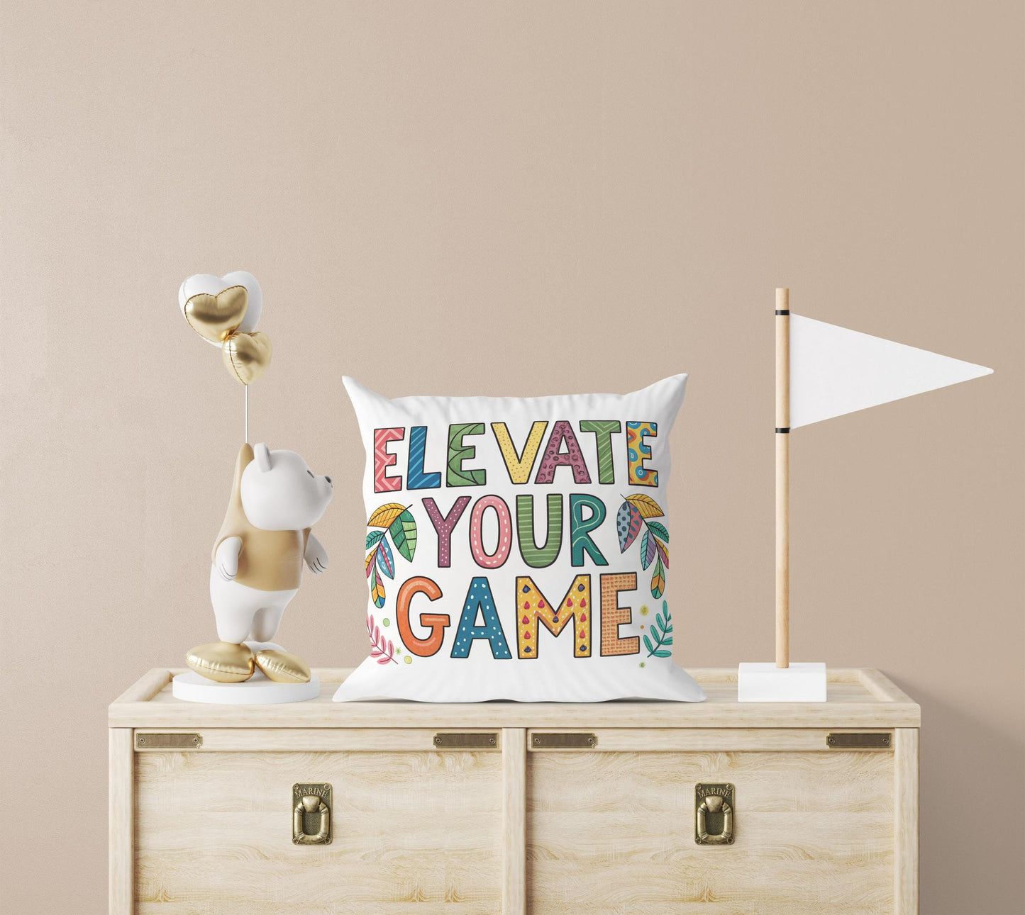 Empowering Pillow Cover | Elevate Your Game | George Miller Art | Whimsical Leaf Motivational Gift