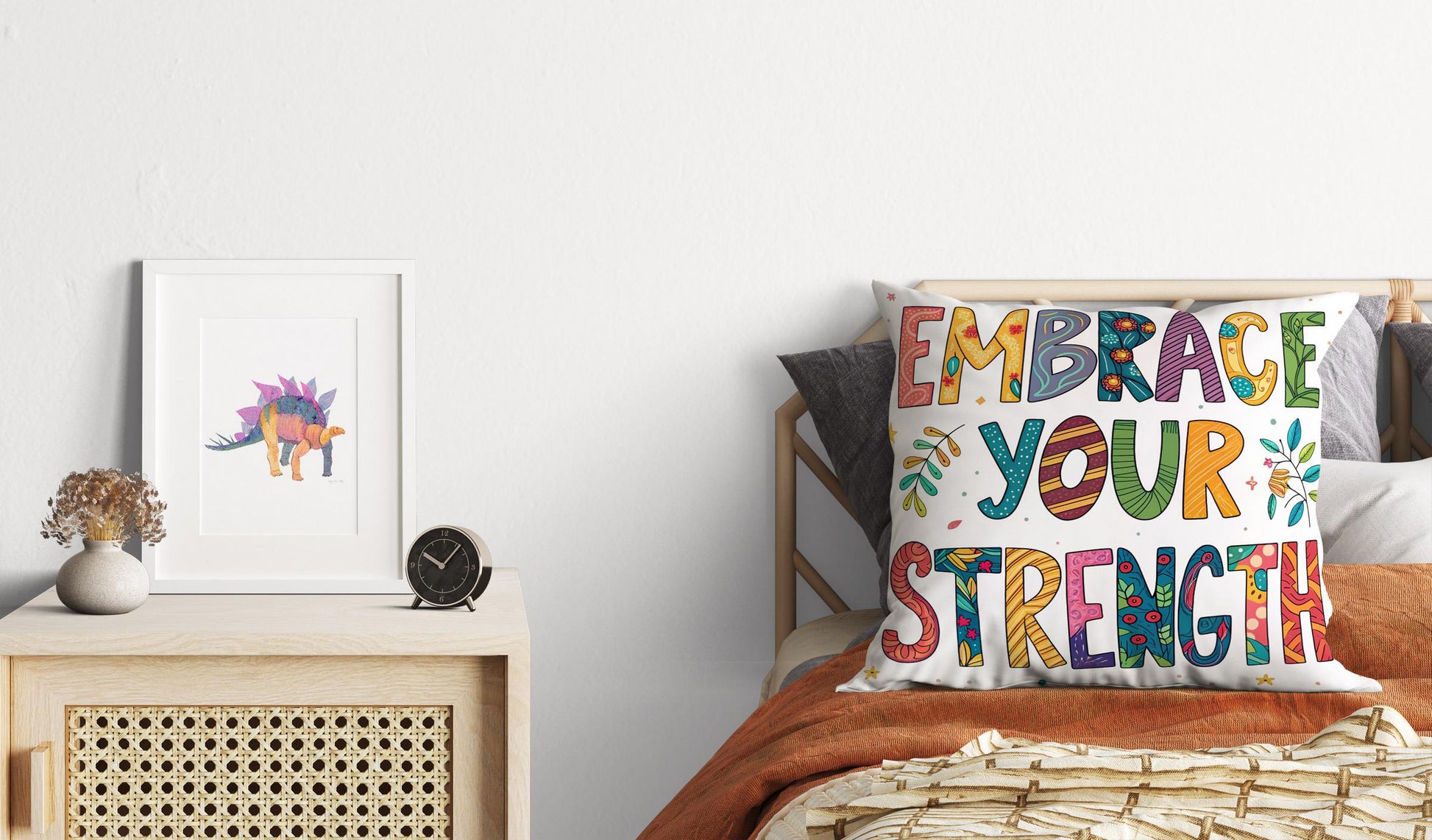 Embrace Your Strength Pillow | George Miller Art | Whimsical Inspirational Cushion | Motivational Decor