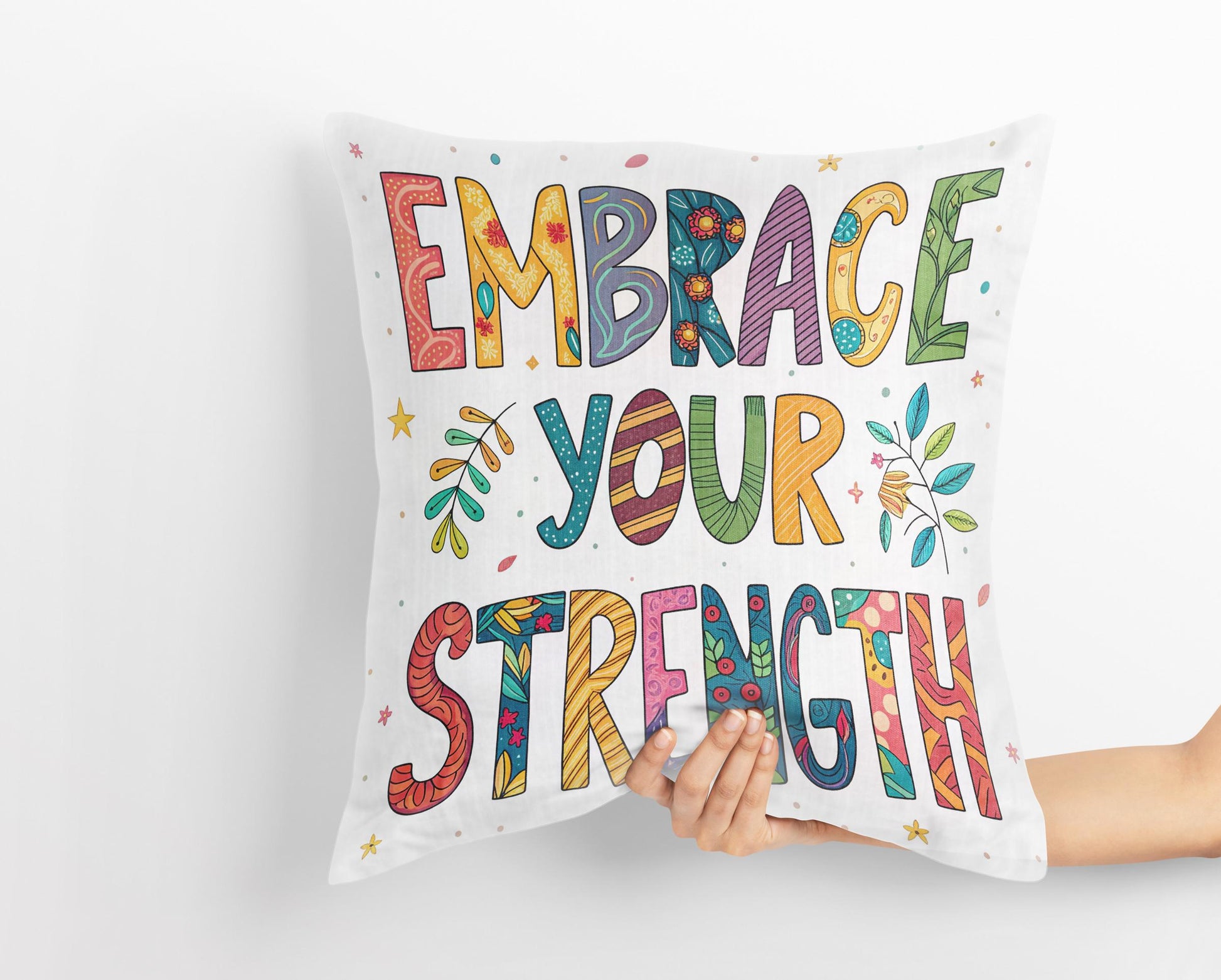 Embrace Your Strength Pillow | George Miller Art | Whimsical Inspirational Cushion | Motivational Decor