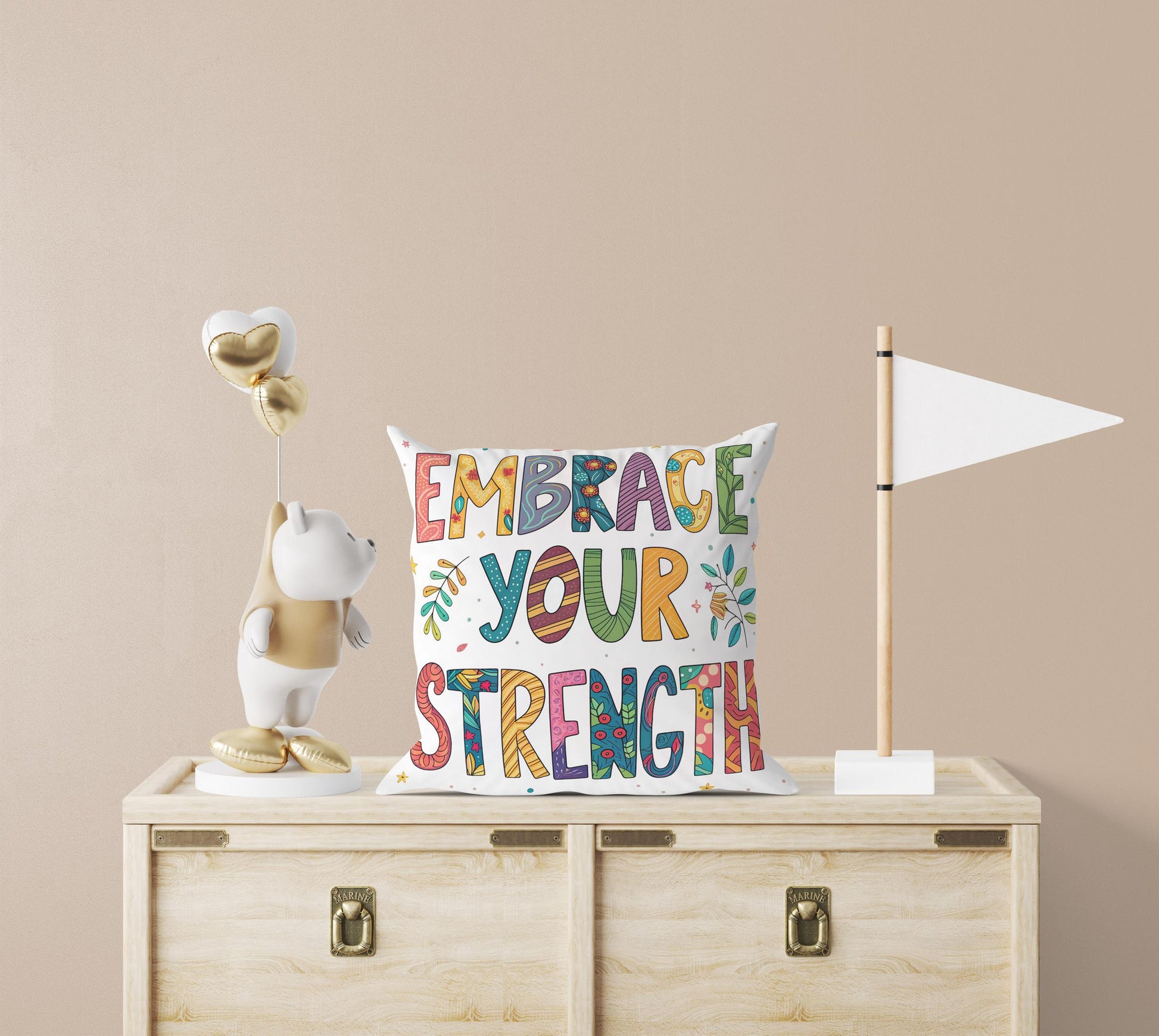 Embrace Your Strength Pillow | George Miller Art | Whimsical Inspirational Cushion | Motivational Decor