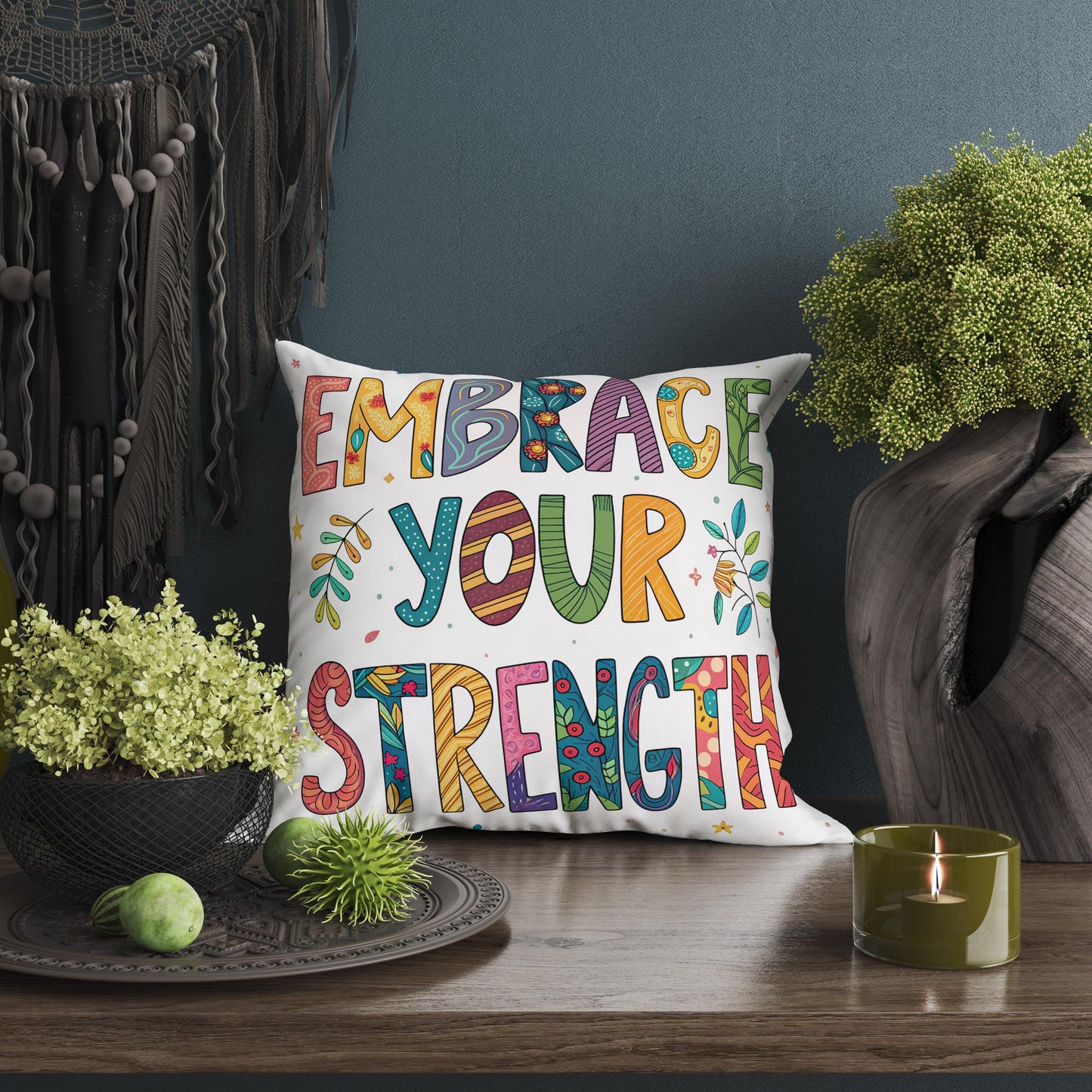 Embrace Your Strength Pillow | George Miller Art | Whimsical Inspirational Cushion | Motivational Decor