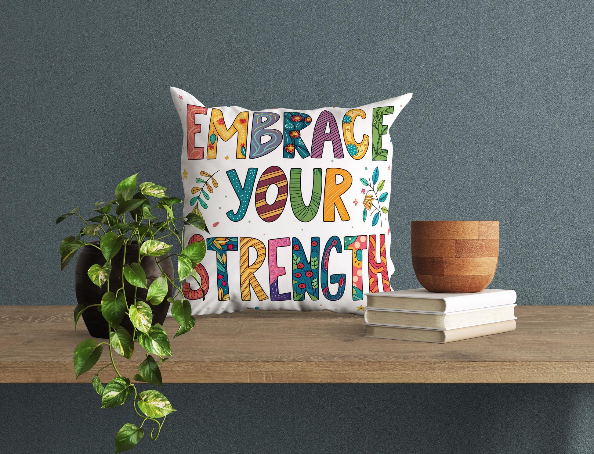 Embrace Your Strength Pillow | George Miller Art | Whimsical Inspirational Cushion | Motivational Decor