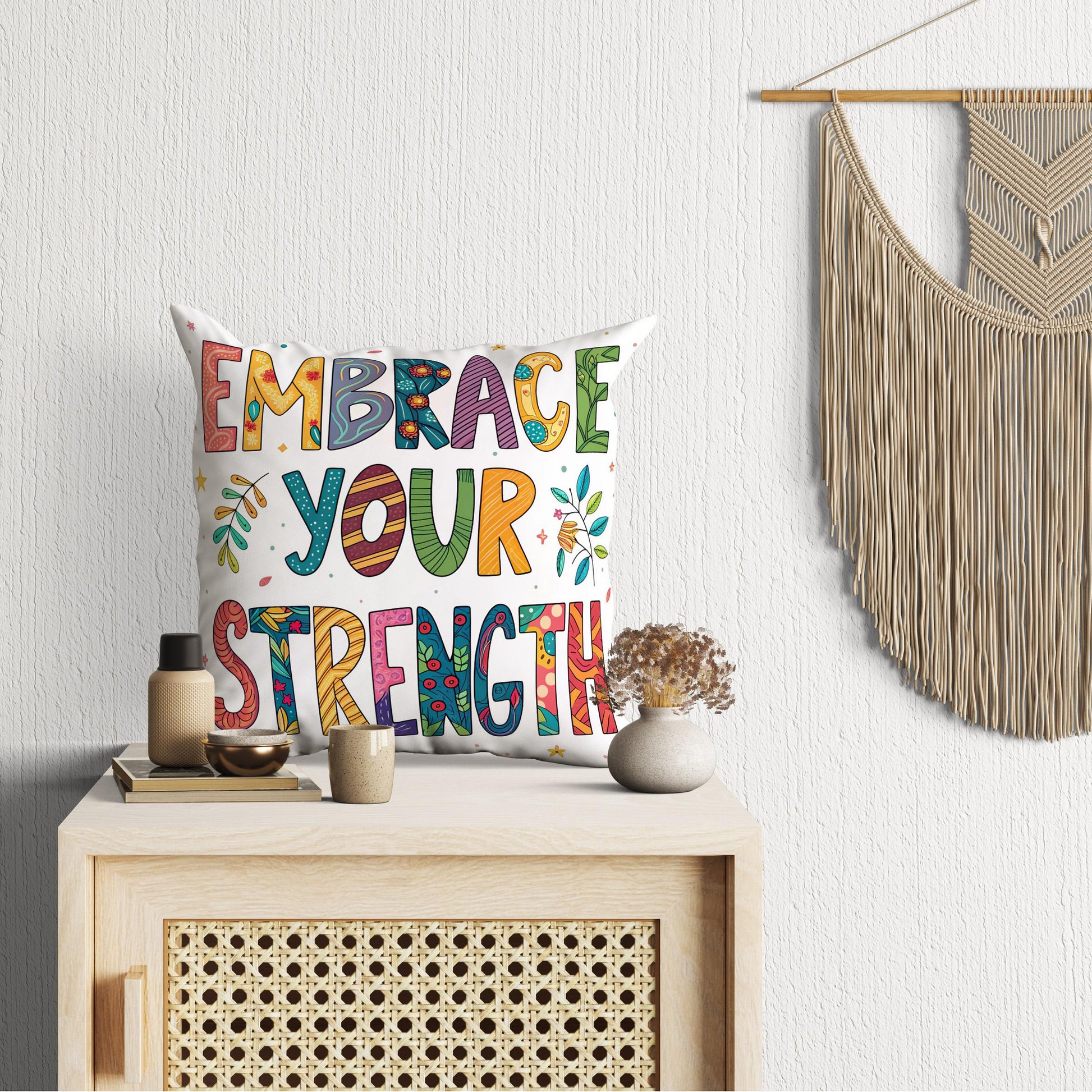 Embrace Your Strength Pillow | George Miller Art | Whimsical Inspirational Cushion | Motivational Decor