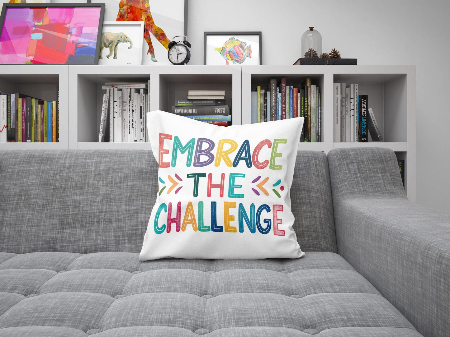 Inspirational Quote Pillow | Embrace the Challenge | George Miller Design | Colorful Home Office Decor