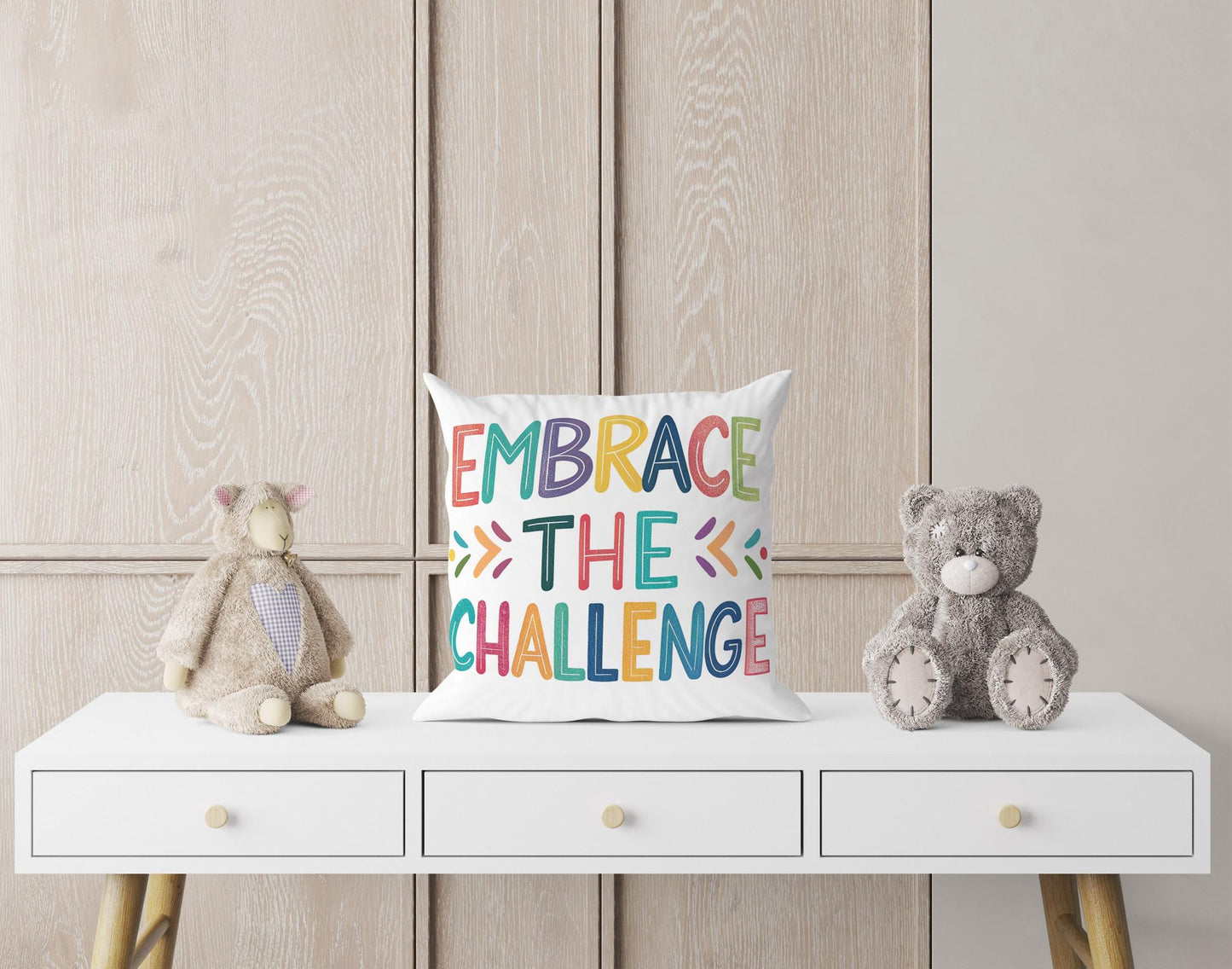 Inspirational Quote Pillow | Embrace the Challenge | George Miller Design | Colorful Home Office Decor