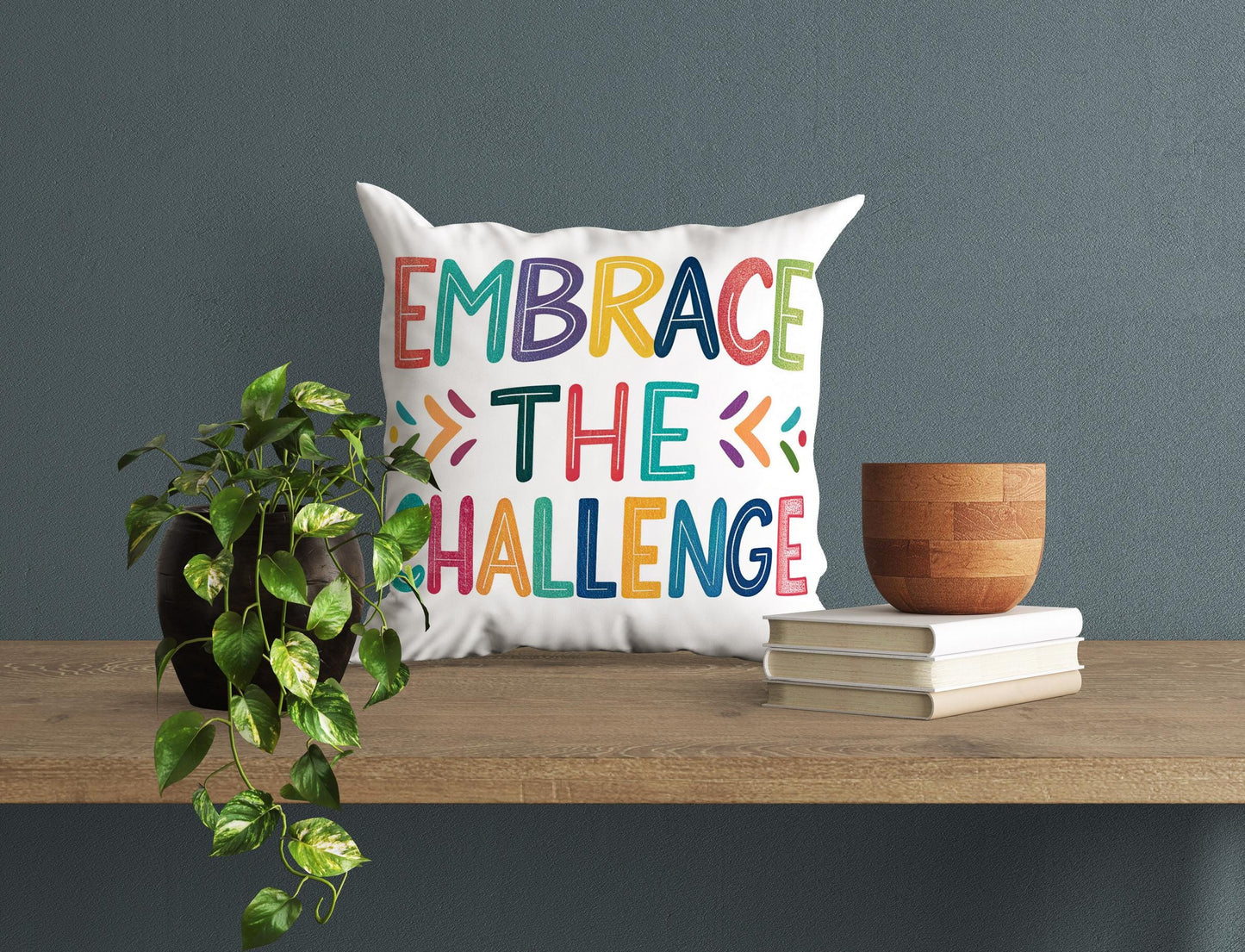 Inspirational Quote Pillow | Embrace the Challenge | George Miller Design | Colorful Home Office Decor