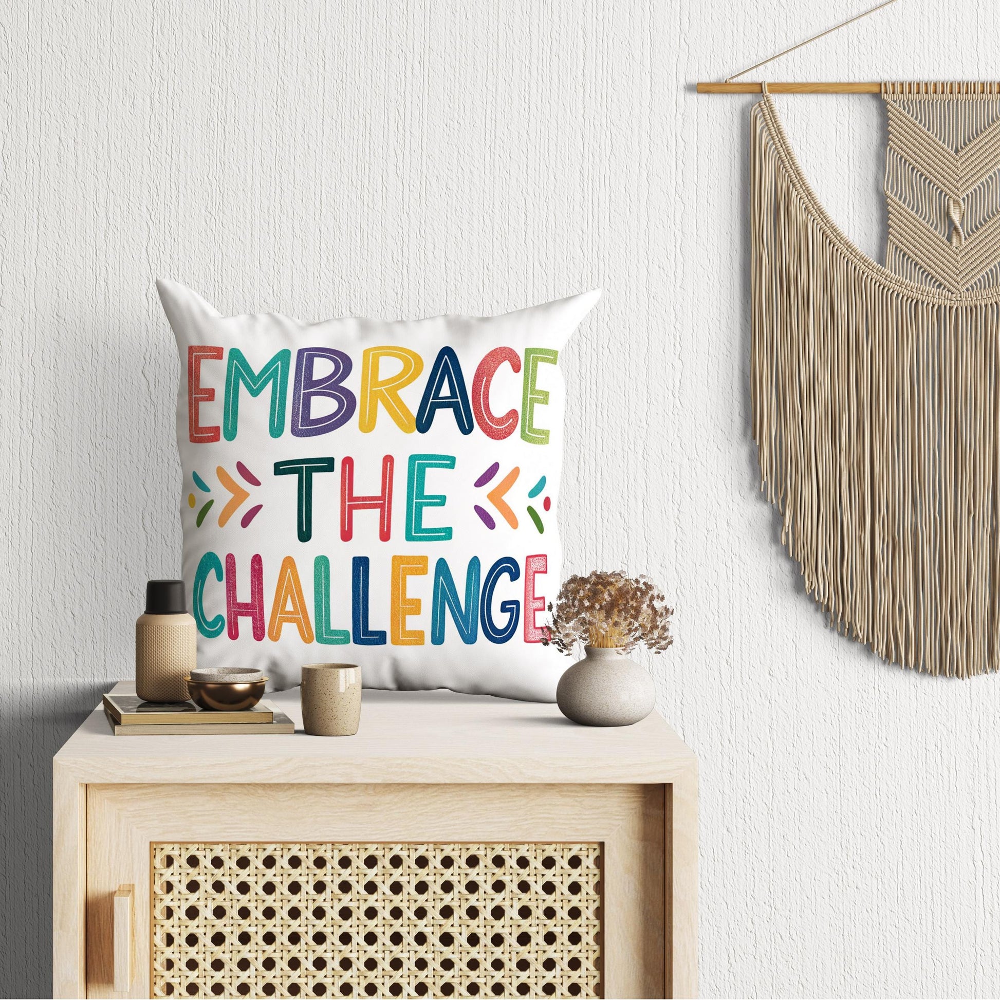 Inspirational Quote Pillow | Embrace the Challenge | George Miller Design | Colorful Home Office Decor