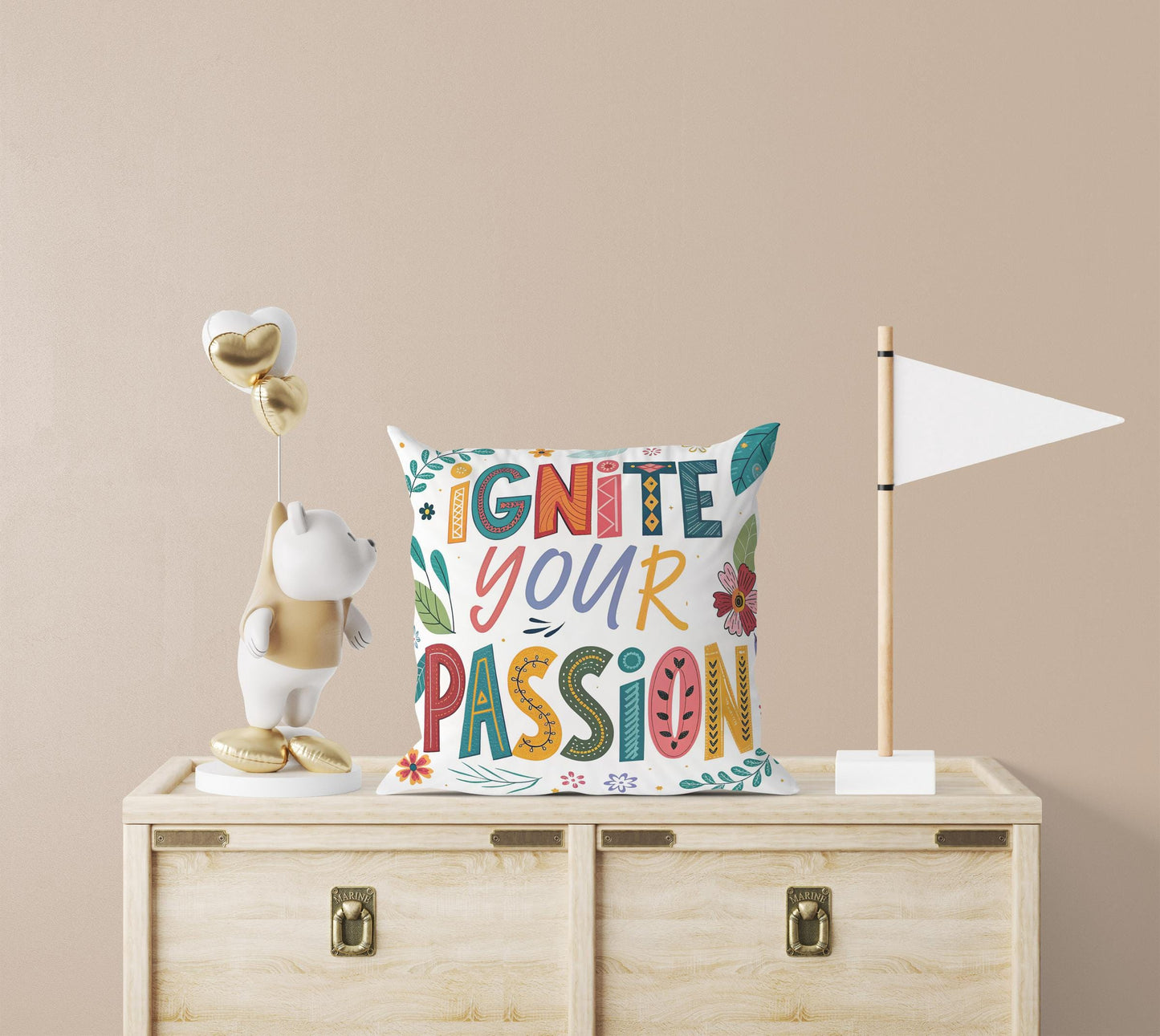 Hand Lettered &#39;Ignite Your Passion&#39; Decorative Pillow | Nature Inspired Art | Unique Home Accent