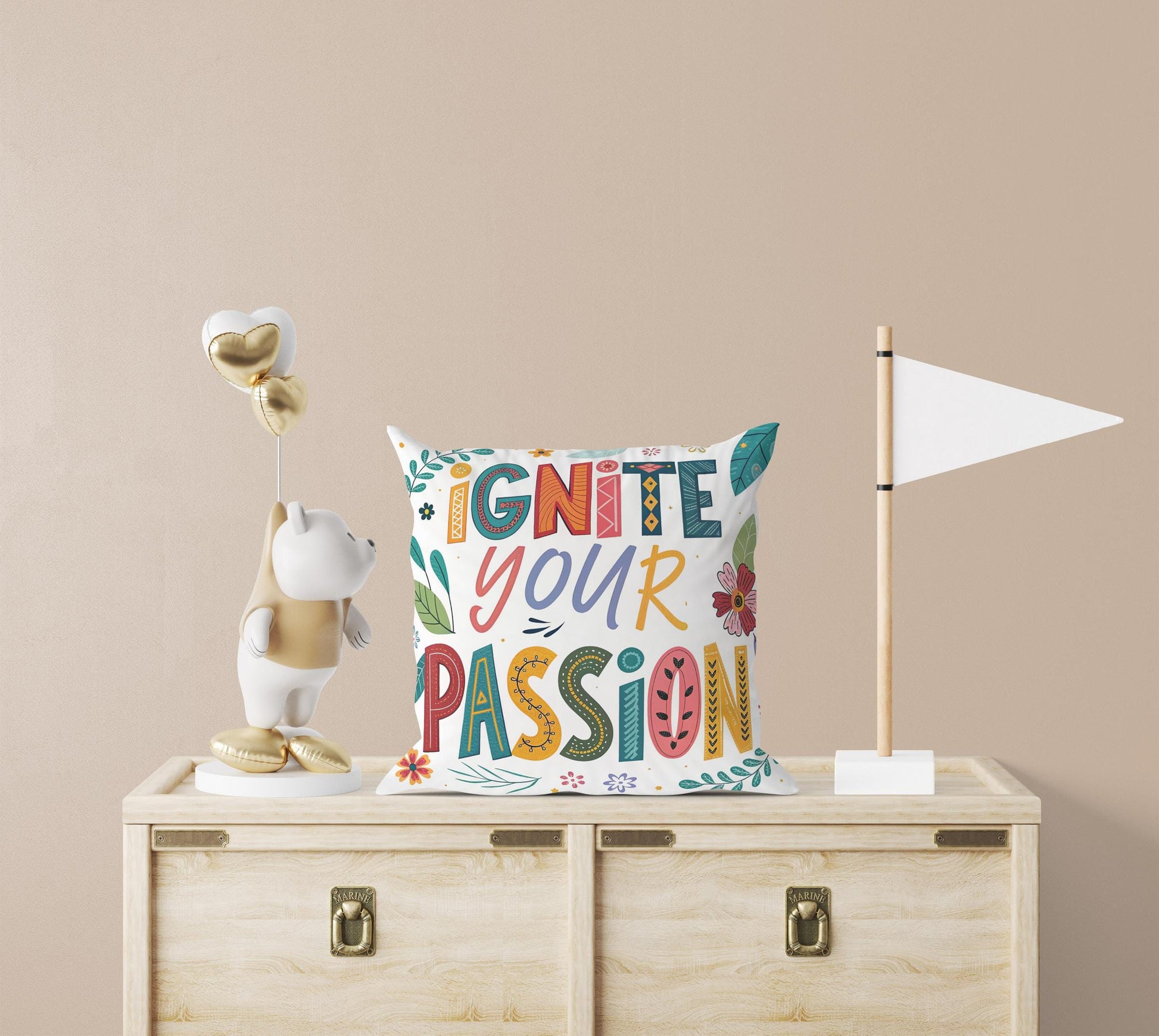 Hand Lettered &#39;Ignite Your Passion&#39; Decorative Pillow | Nature Inspired Art | Unique Home Accent