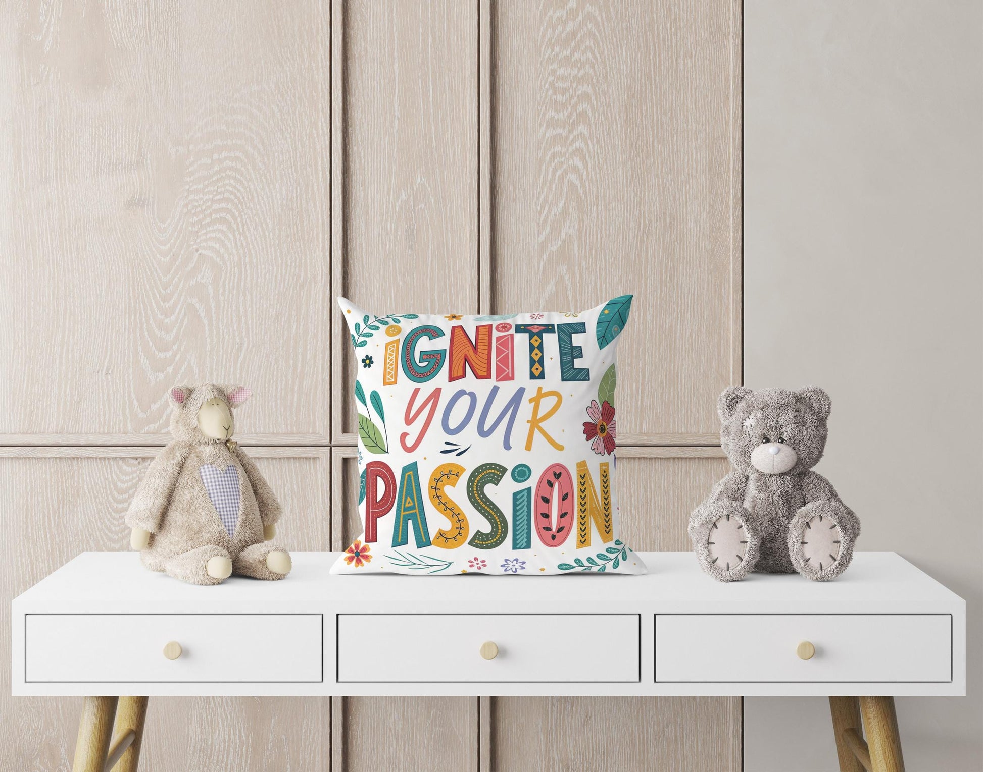 Hand Lettered &#39;Ignite Your Passion&#39; Decorative Pillow | Nature Inspired Art | Unique Home Accent