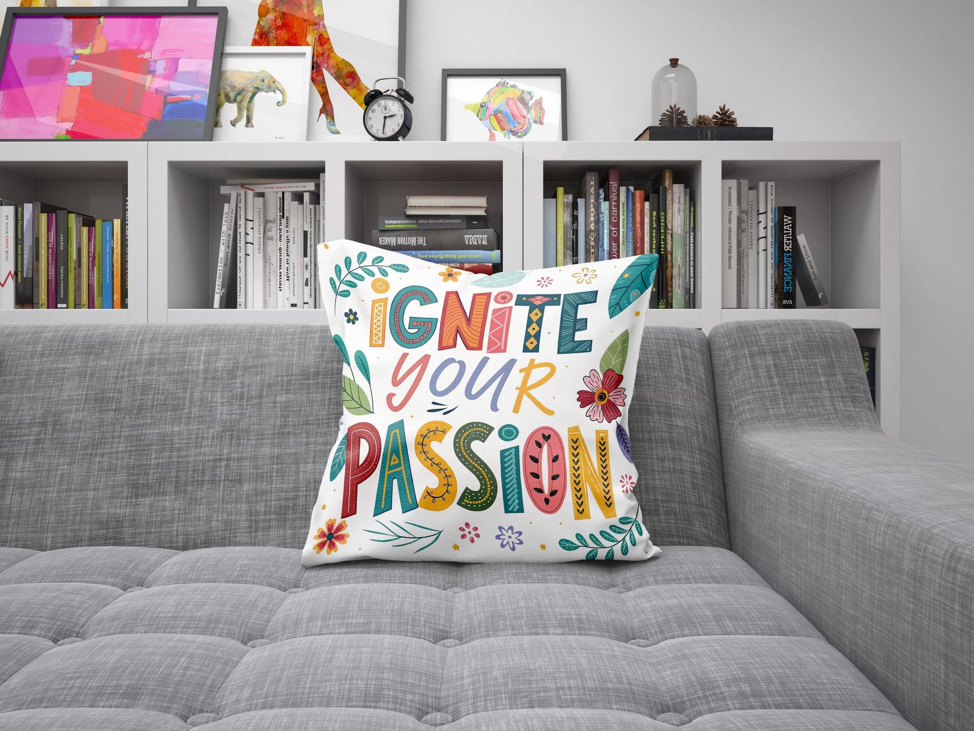 Hand Lettered &#39;Ignite Your Passion&#39; Decorative Pillow | Nature Inspired Art | Unique Home Accent